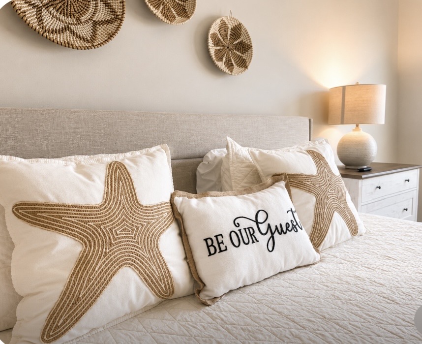 Thoughtful coastal touches and plush, inviting bedding welcome you the moment you walk in. Here, you're not just a guest — every detail is styled to make your stay special. ⭐