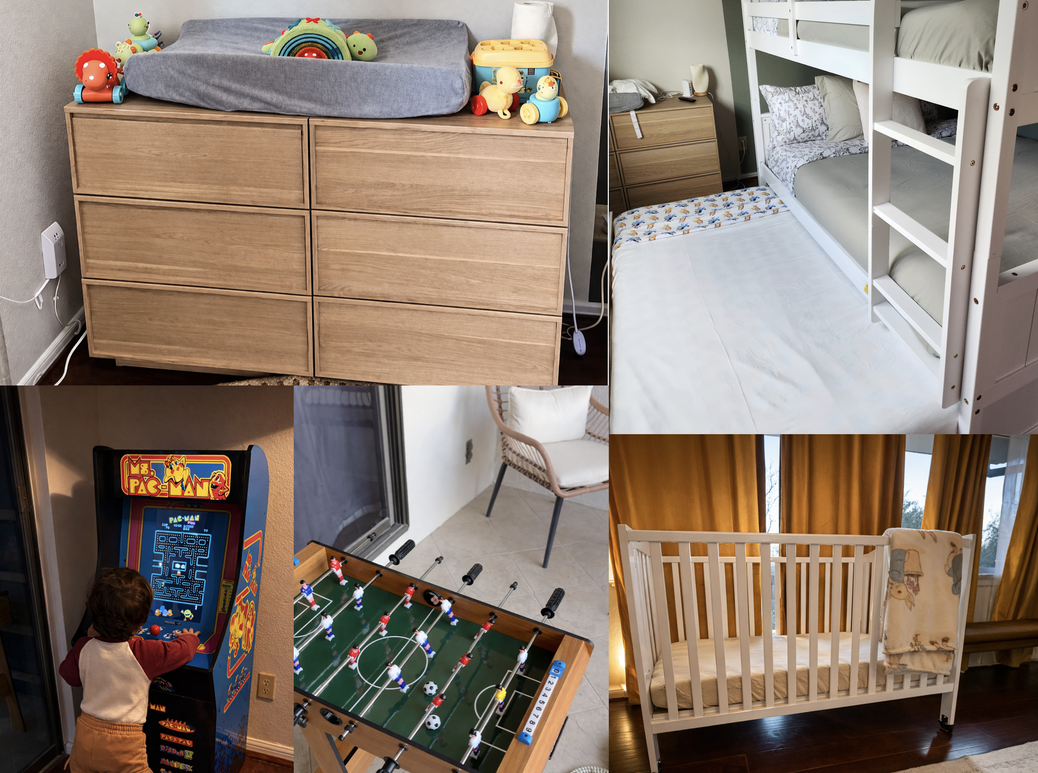 Traveling with little ones? We’ve got you covered! Upon request: full-size crib, changing pad, high chair, and a twin trundle that can be used as a toddler bed. Kids can also enjoy Pac-Man arcade and foosball for extra fun.
