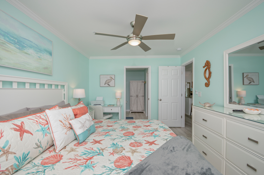 Primary bedroom and bathroom