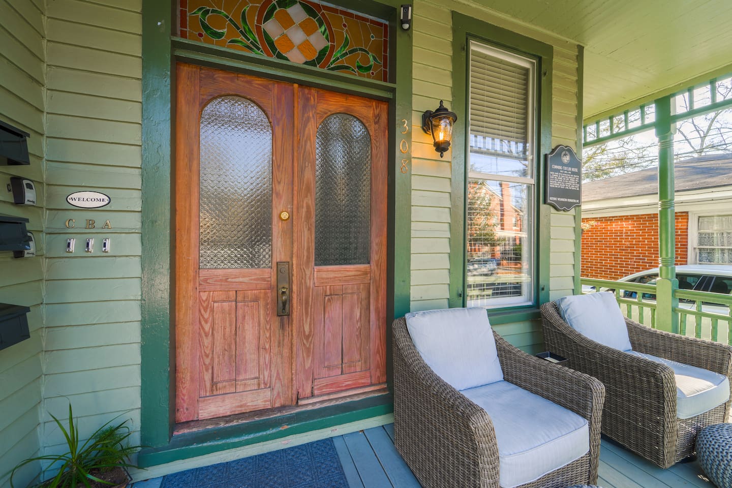 The original door and stained glass touches make you feel like you stepped back in time!