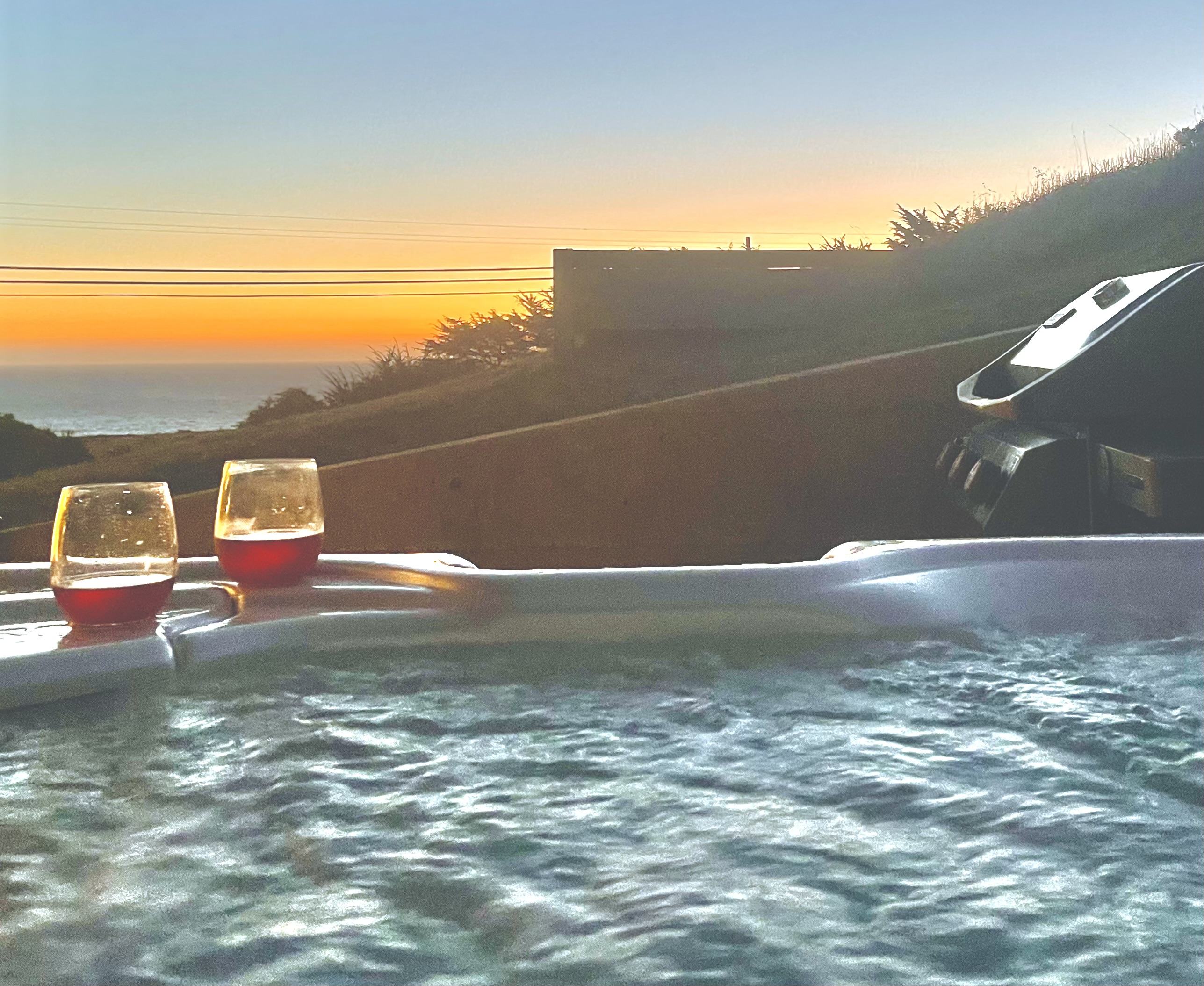 Ocean view hot tub with sunsets