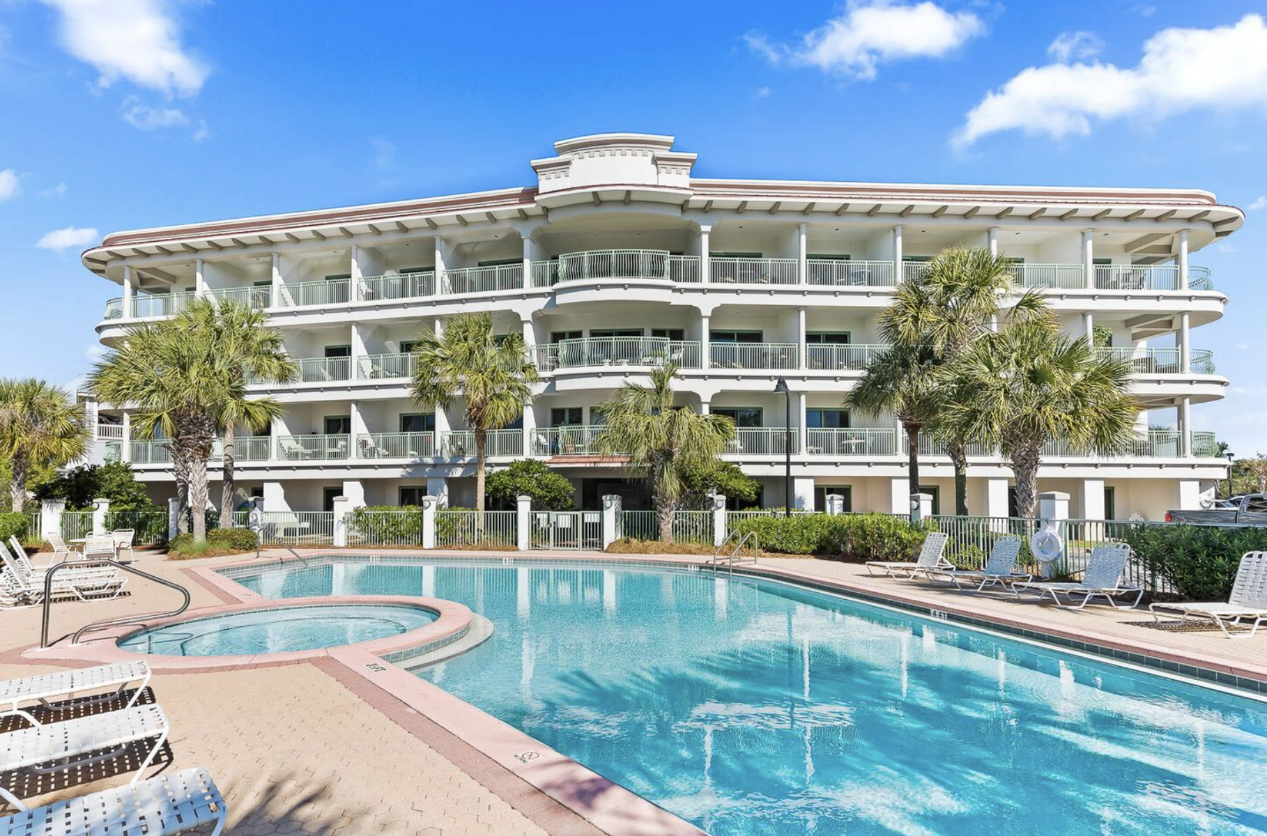 Unwind and rejuvenate with our private pool and hot tub, conveniently located just outside your door.  Spend your days relaxing by the pool, reading a book, or exploring the beautiful beach.