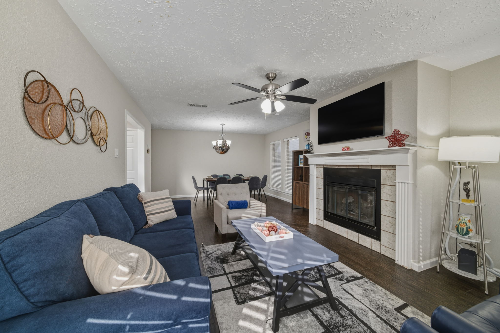 Cozy living room with large TV — perfect for movie nights.