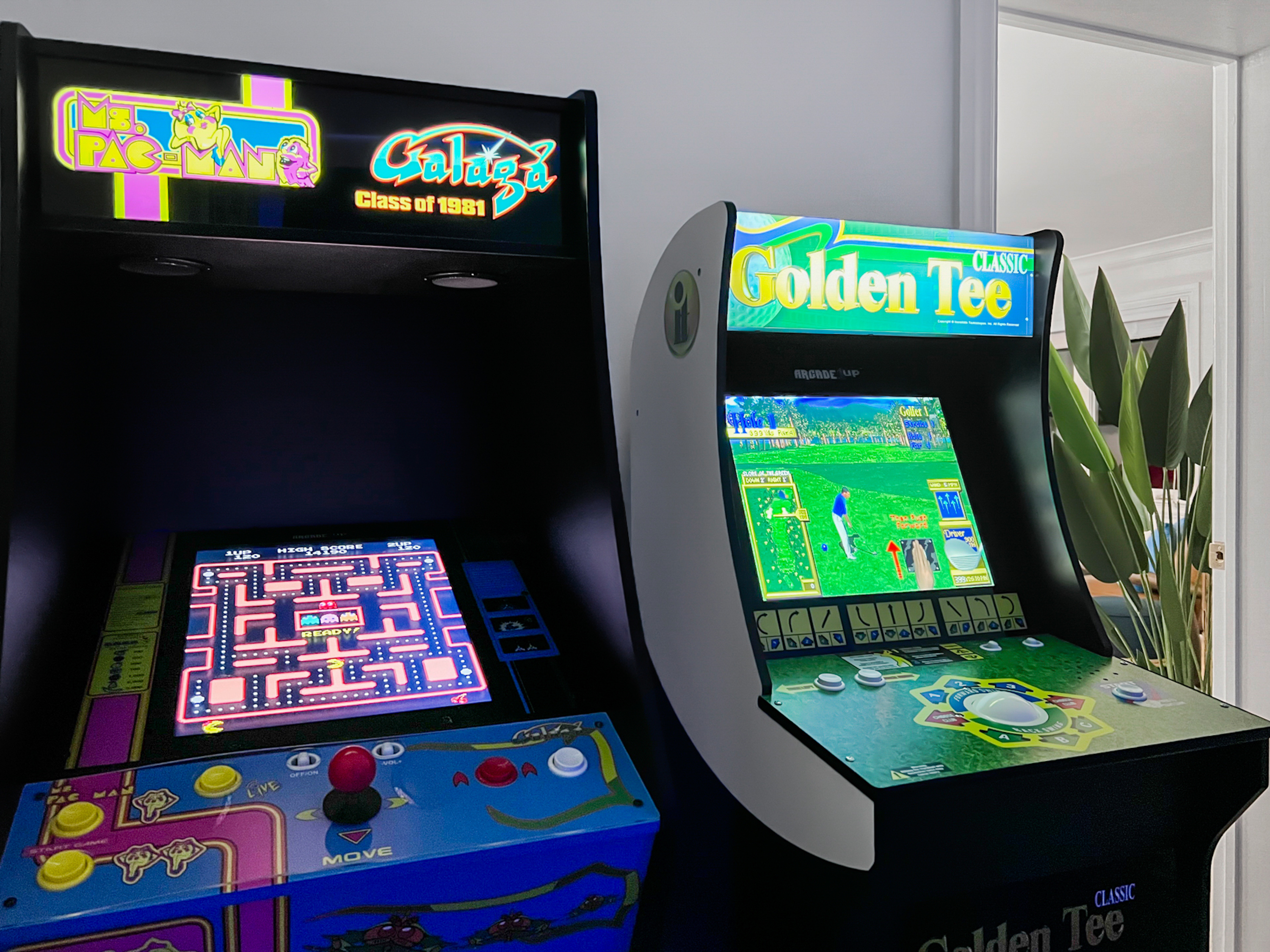 With classic full-size arcade games: Ms. Pacman, Galaga and Golden Tee!