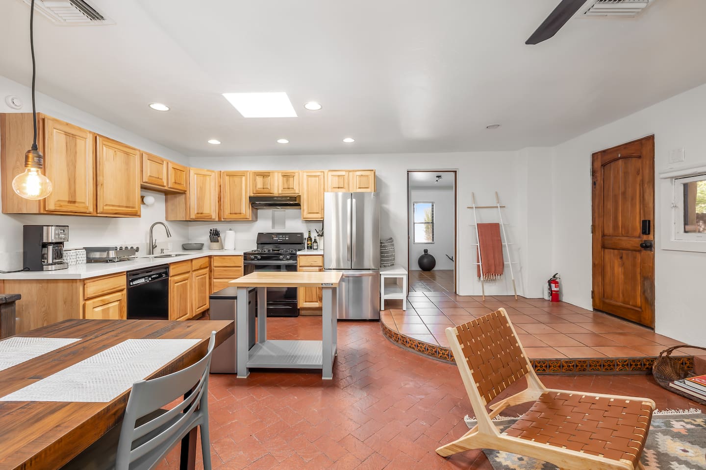 Kitchen, dining area and living room