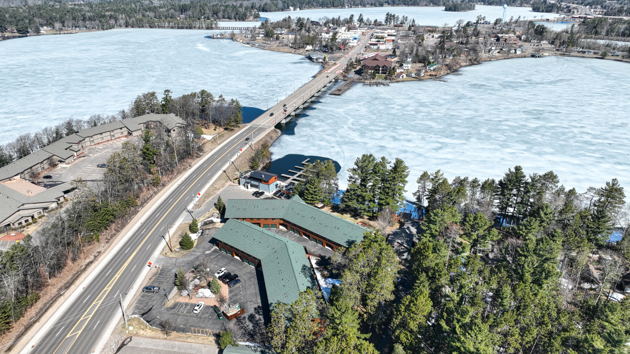 Short walk across the bridge to downtown Minocqua