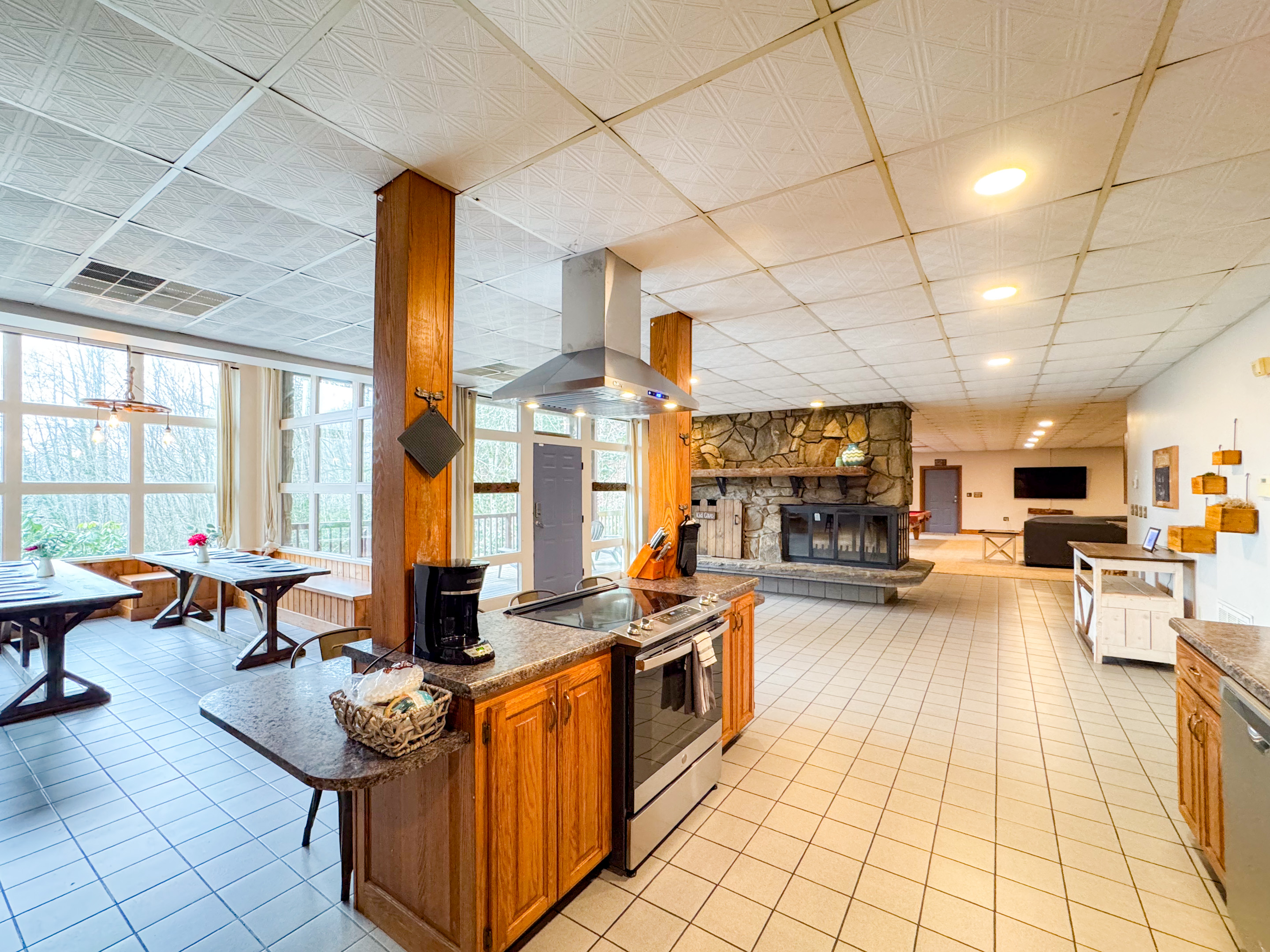 The kitchen is stocked with all basic amenities to cook a meal for your group