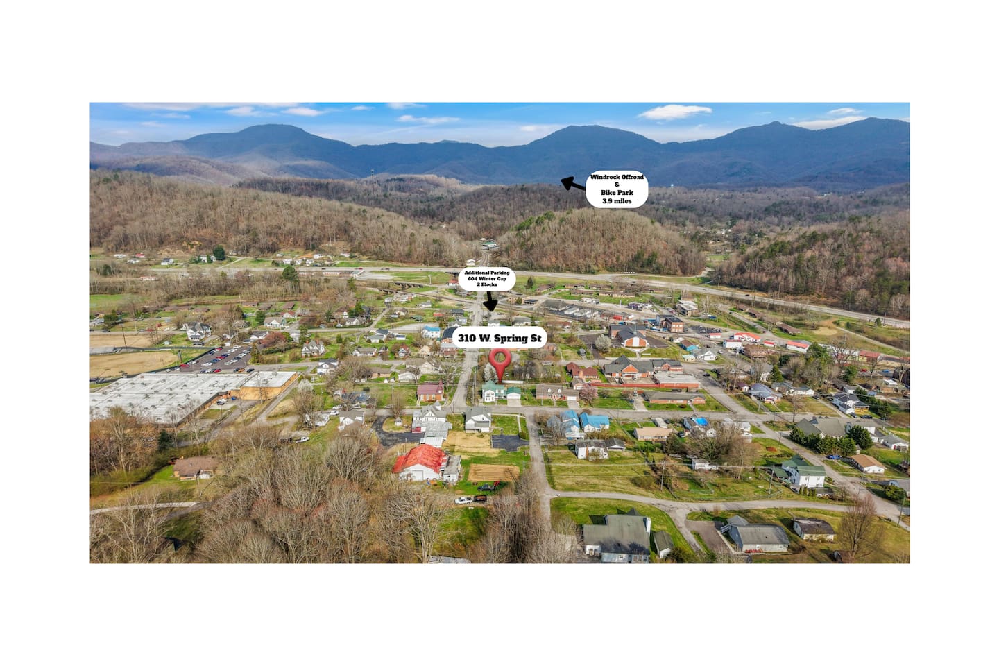 Location from house to additional parking to Windrock.