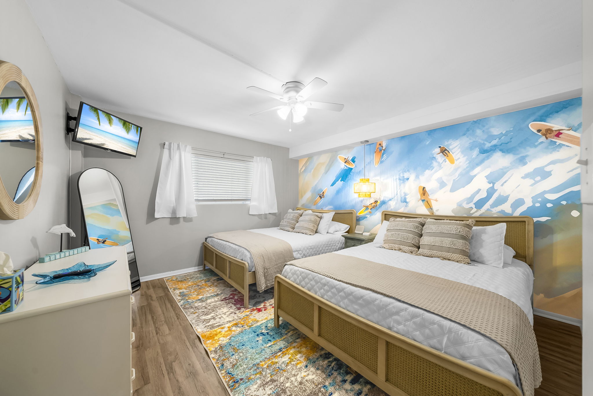 You will love the mornings waking up without an alarm in the Guest Bedroom boasting 2 brand new Queen size beds with fresh linens.