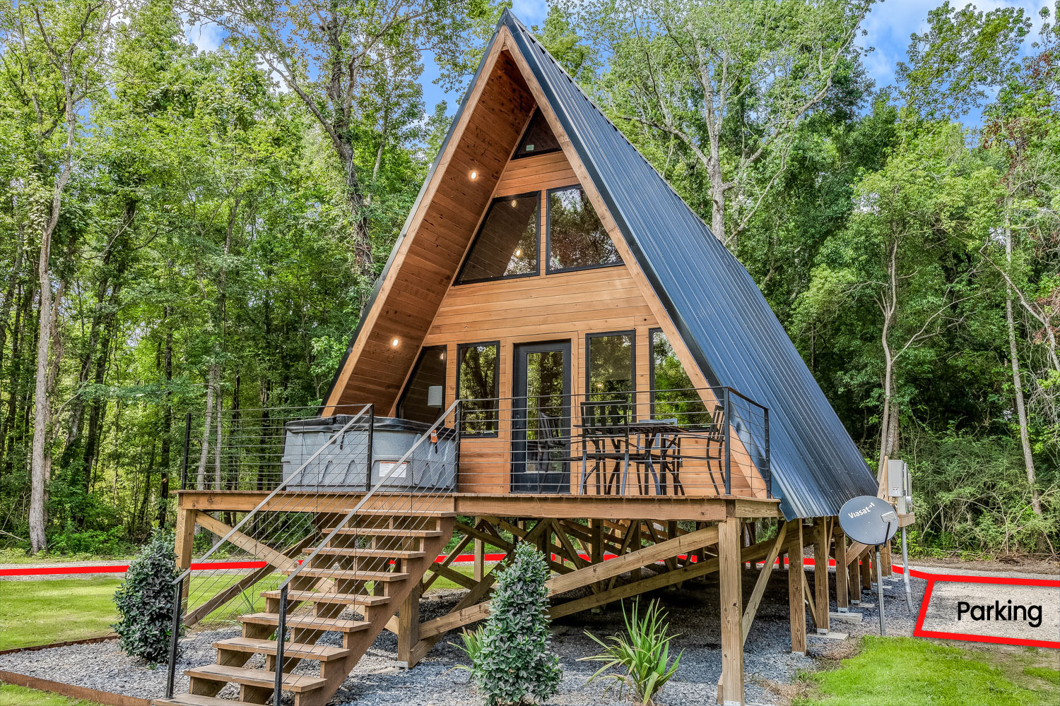 Parking on side of cabin.