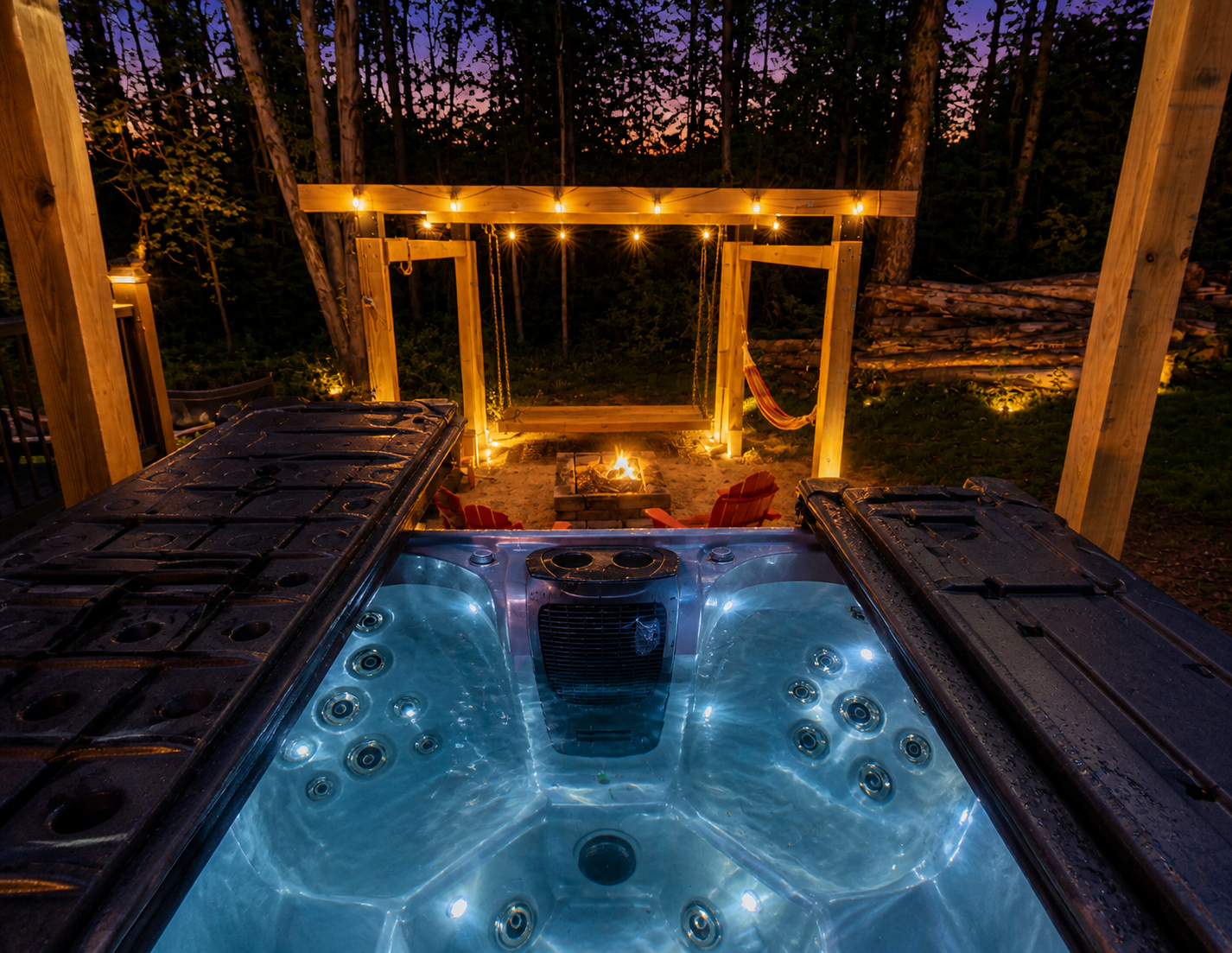 Steel Magnolia - Lake Anna's only container home - vacation rental home.  You will love it here!
**AI generated rendering of the outdoor hot tub space.  Actual photos will be added soon. 