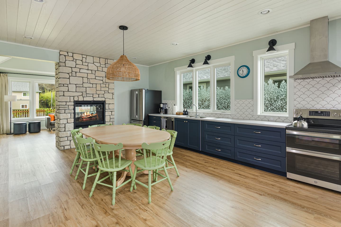 Eat-in kitchen with cozy fireplace