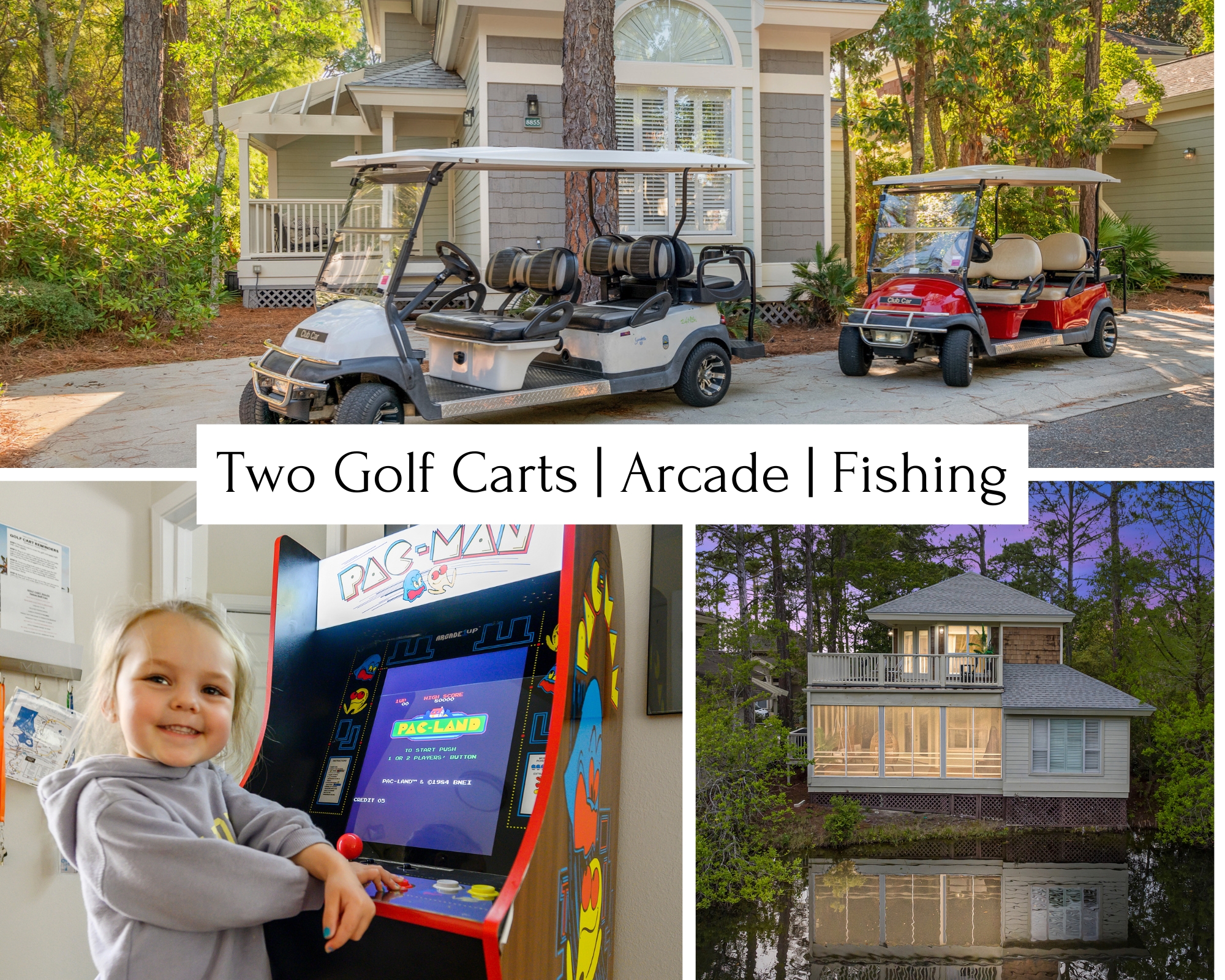 TWO Golf Carts, Family Fun Games, Fishing out back