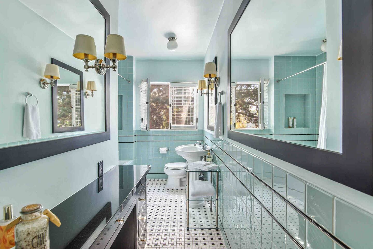 Primary bathroom with vanity for storage 