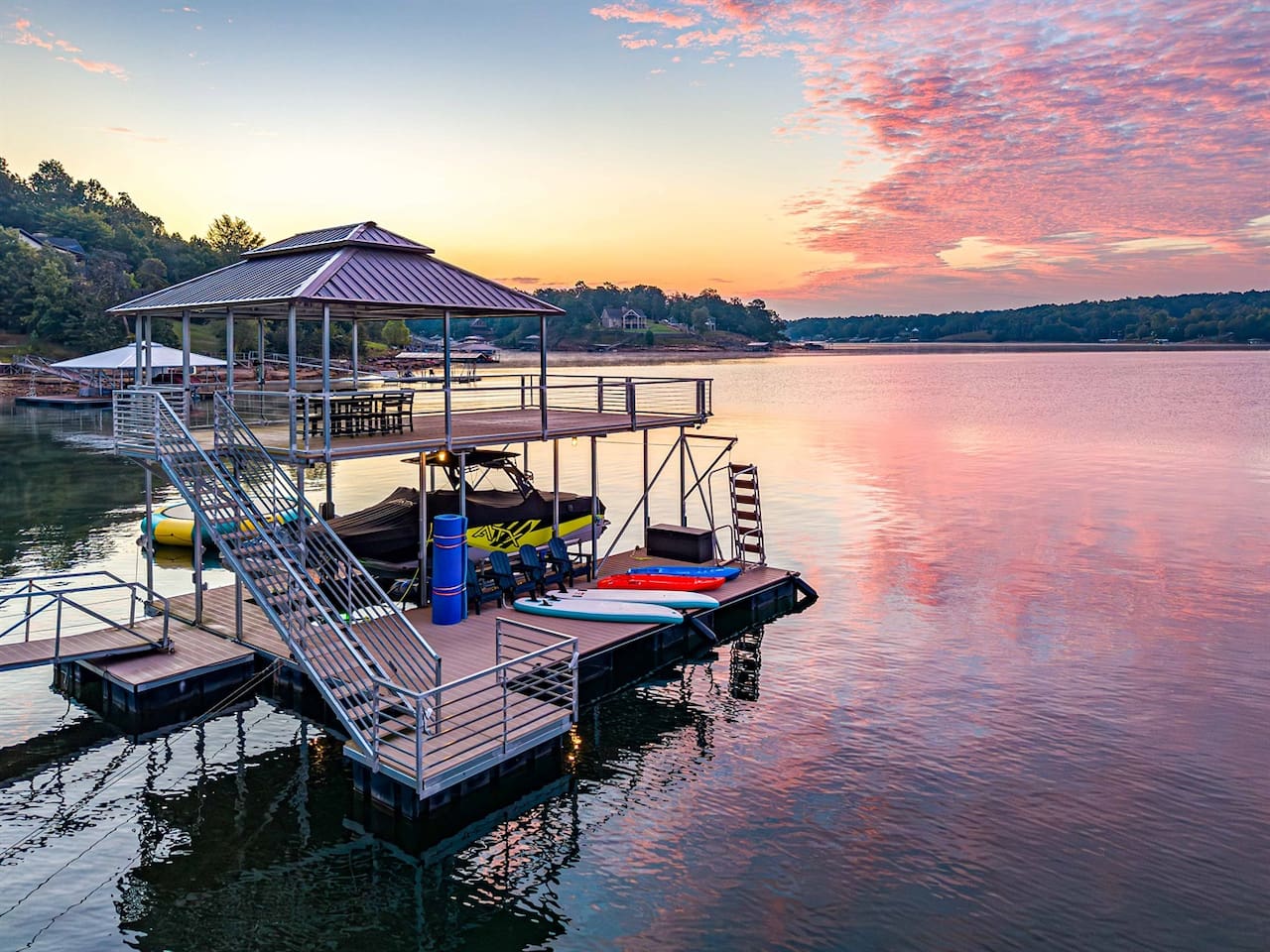 The lake comes alive as the sun sets.