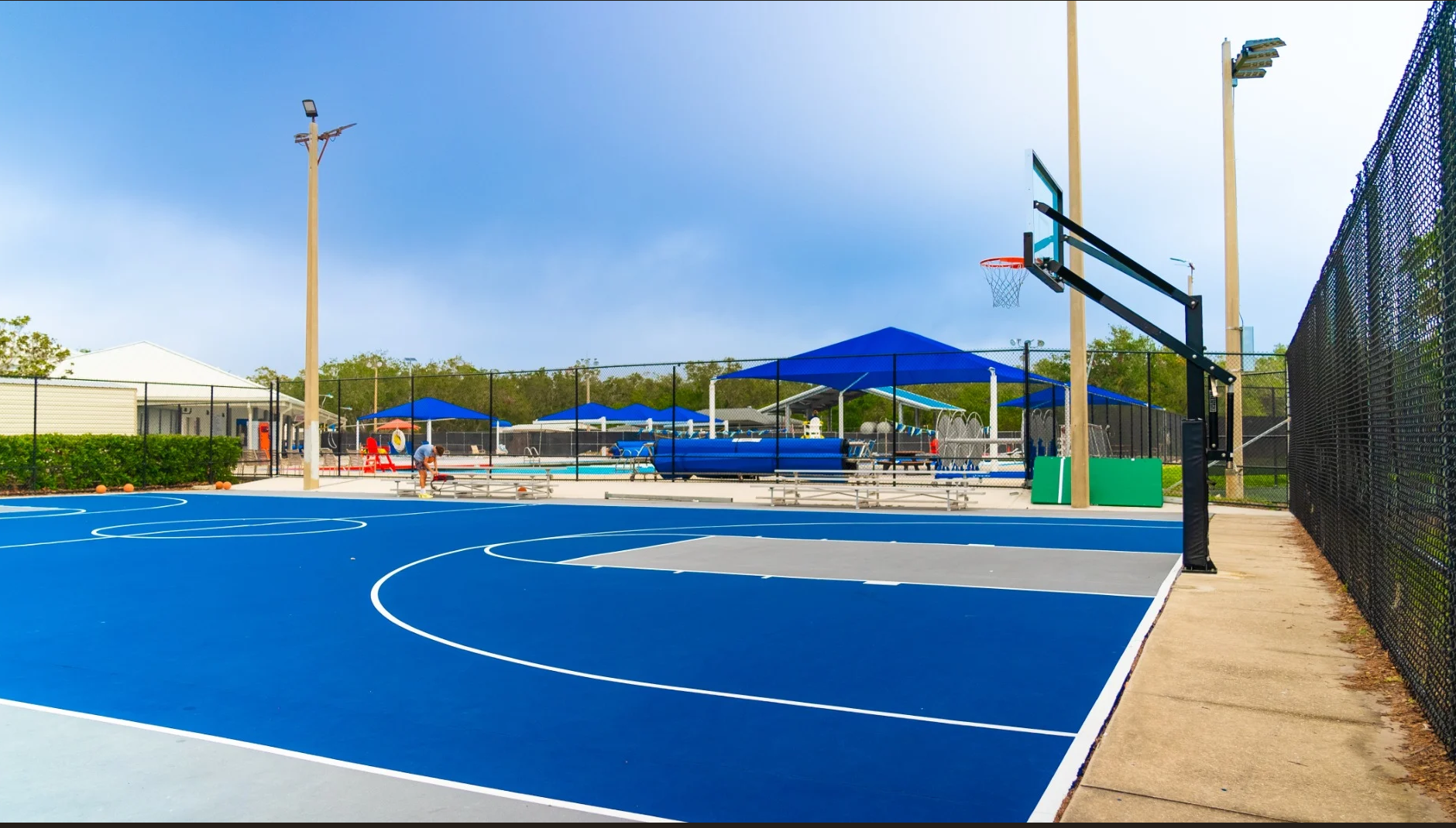 Basketball courts at the park across the street.