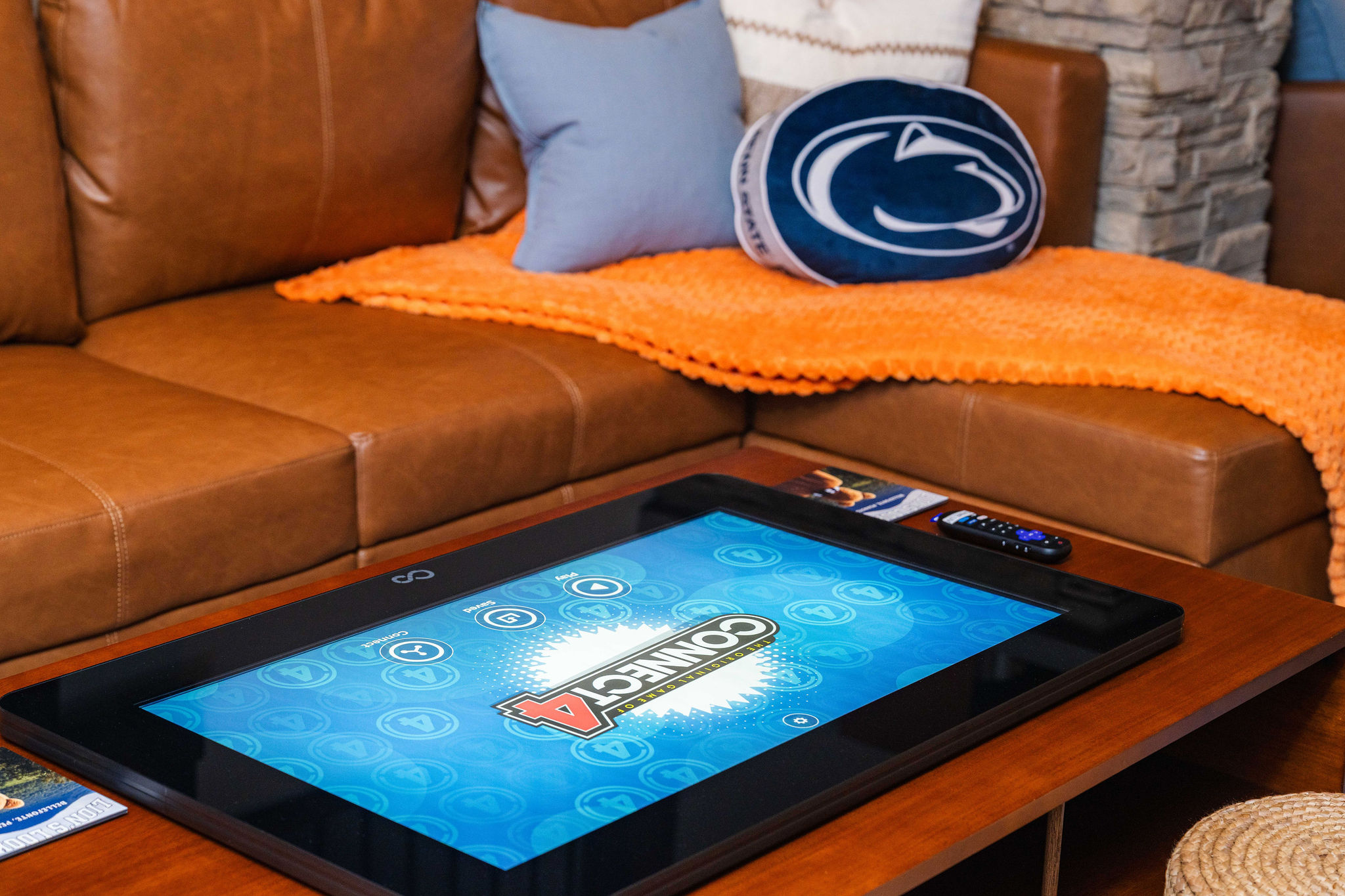 Interactive game table for cards, puzzles, and family games — perfect for relaxed nights between adventures.