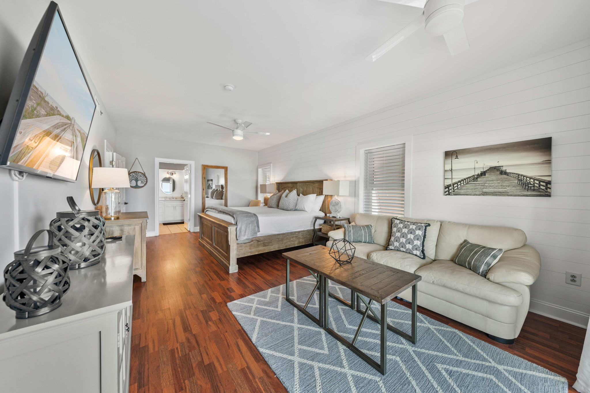 Bedroom 1: Primary King Suite  | Morning Sunrise | 302 Oceanview | 1116 Ocean Blvd, Isle of Palms, SC | IOP Escapes