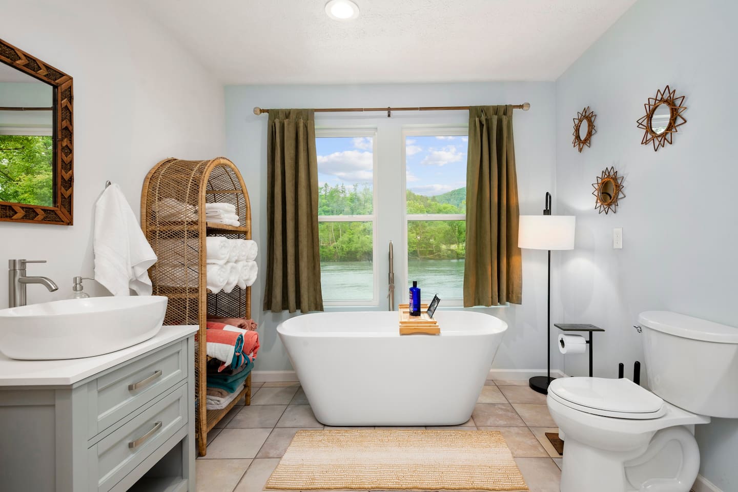 Bathroom 2 has a soaking tub where you may reminisce about your fantastic day at the river. The washer and dryer are located in this bathroom
