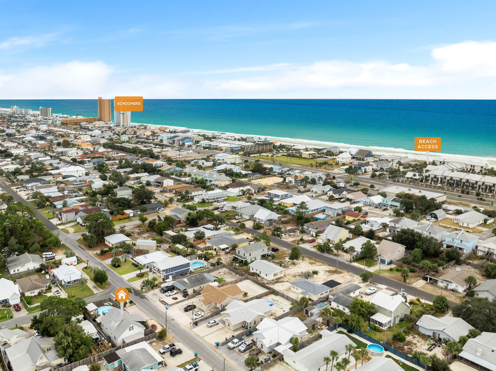 Aerial, street view, dual-water proximity