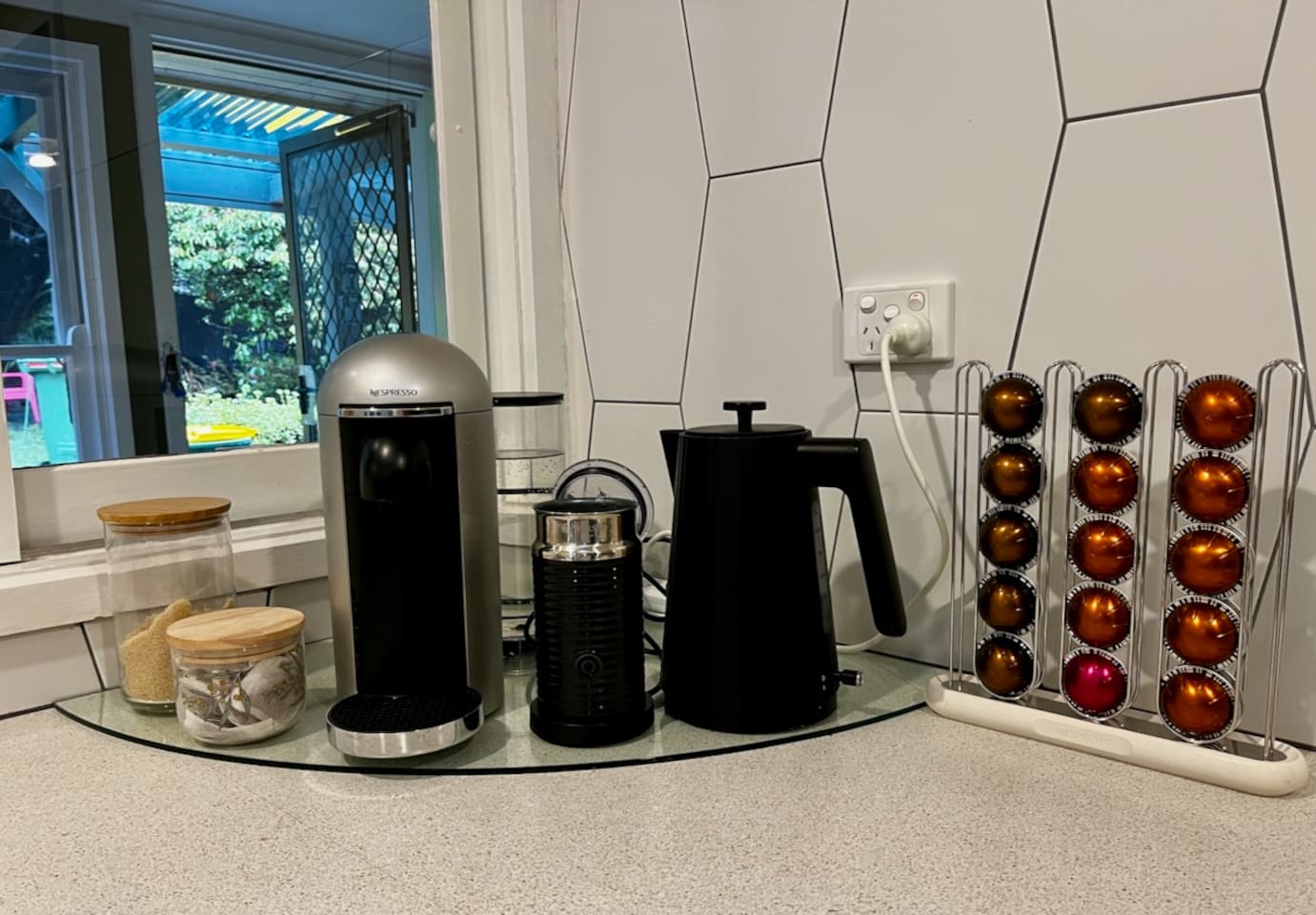 The coffee machine and frother are firm favourites. Coffee pods and teas are provided (BYO milk).