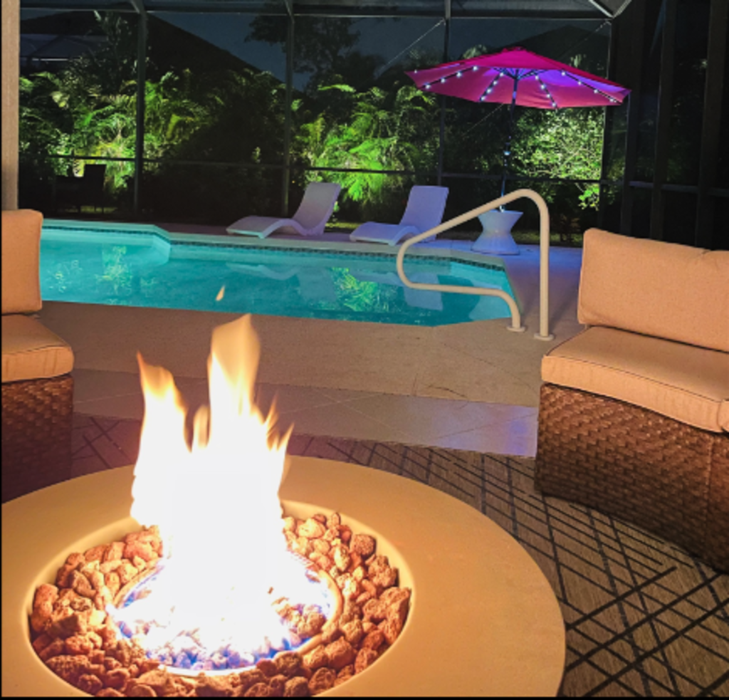 Pool at night. Propane included with rental.