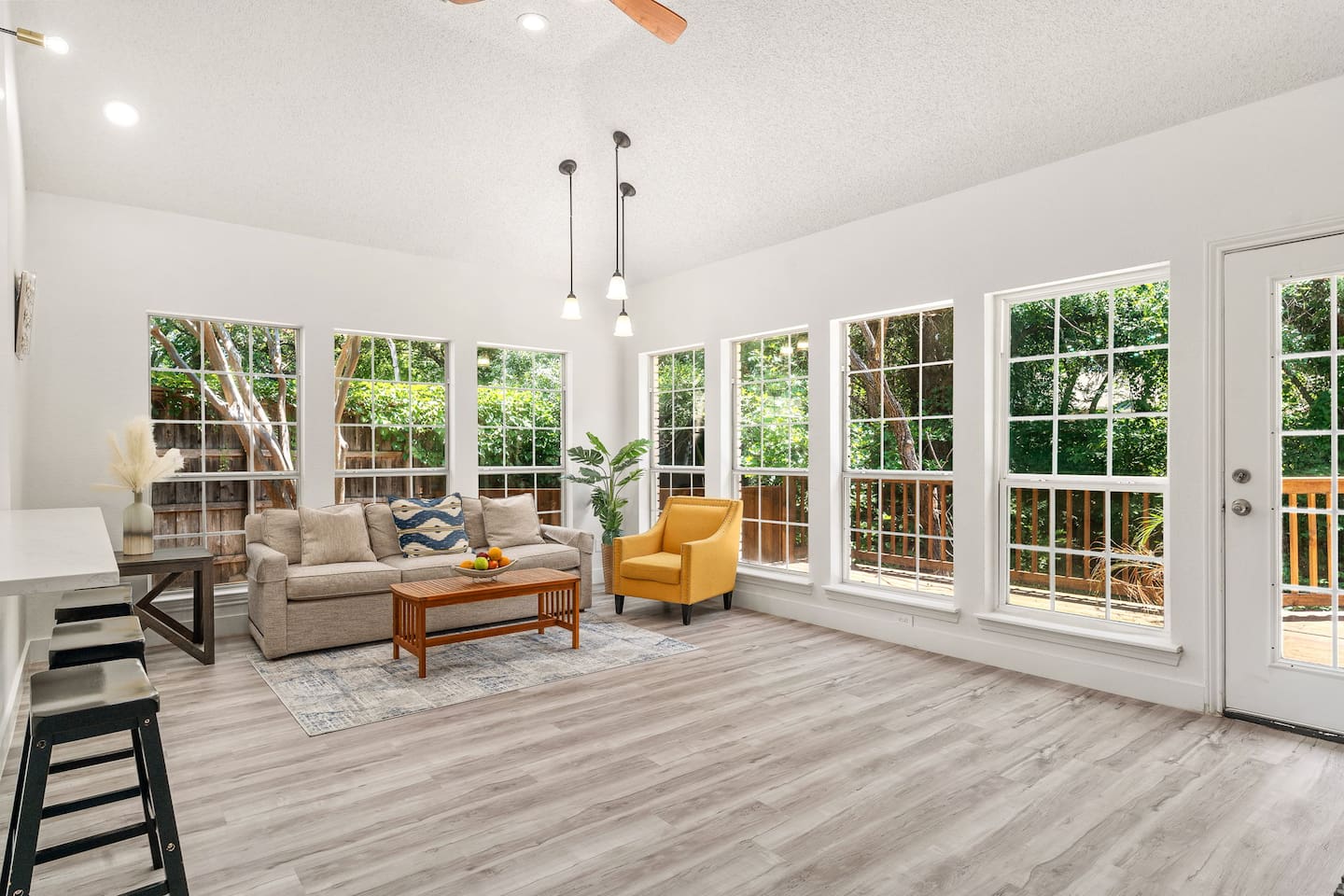 Elegant lounge area designed for relaxation, entertainment or a dedicated workspace.