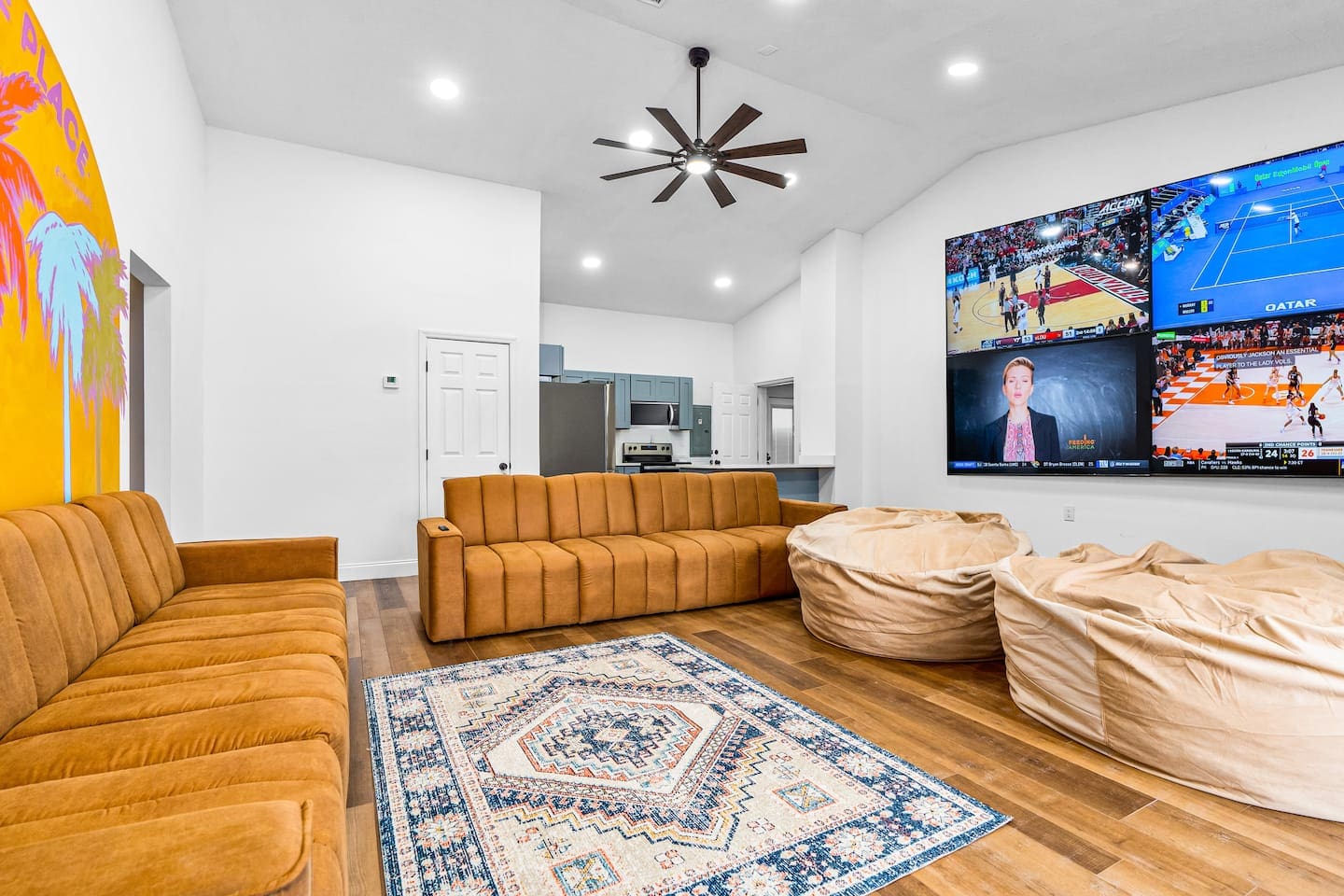 Game Room with 150-inch Screen open to Heated Salt Water Pool 