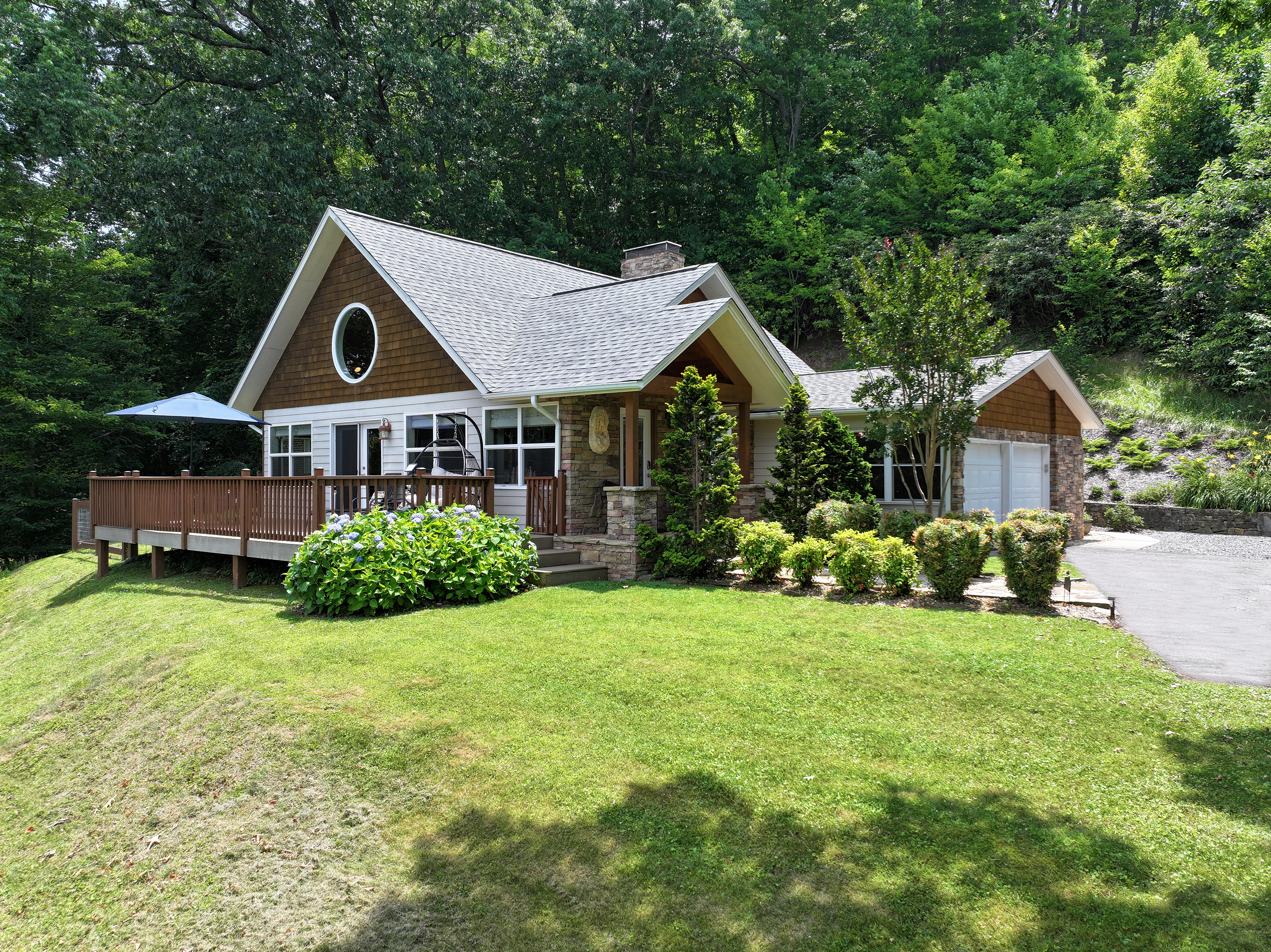 Front of Home- Large Private Driveway, Nestled in Hillside