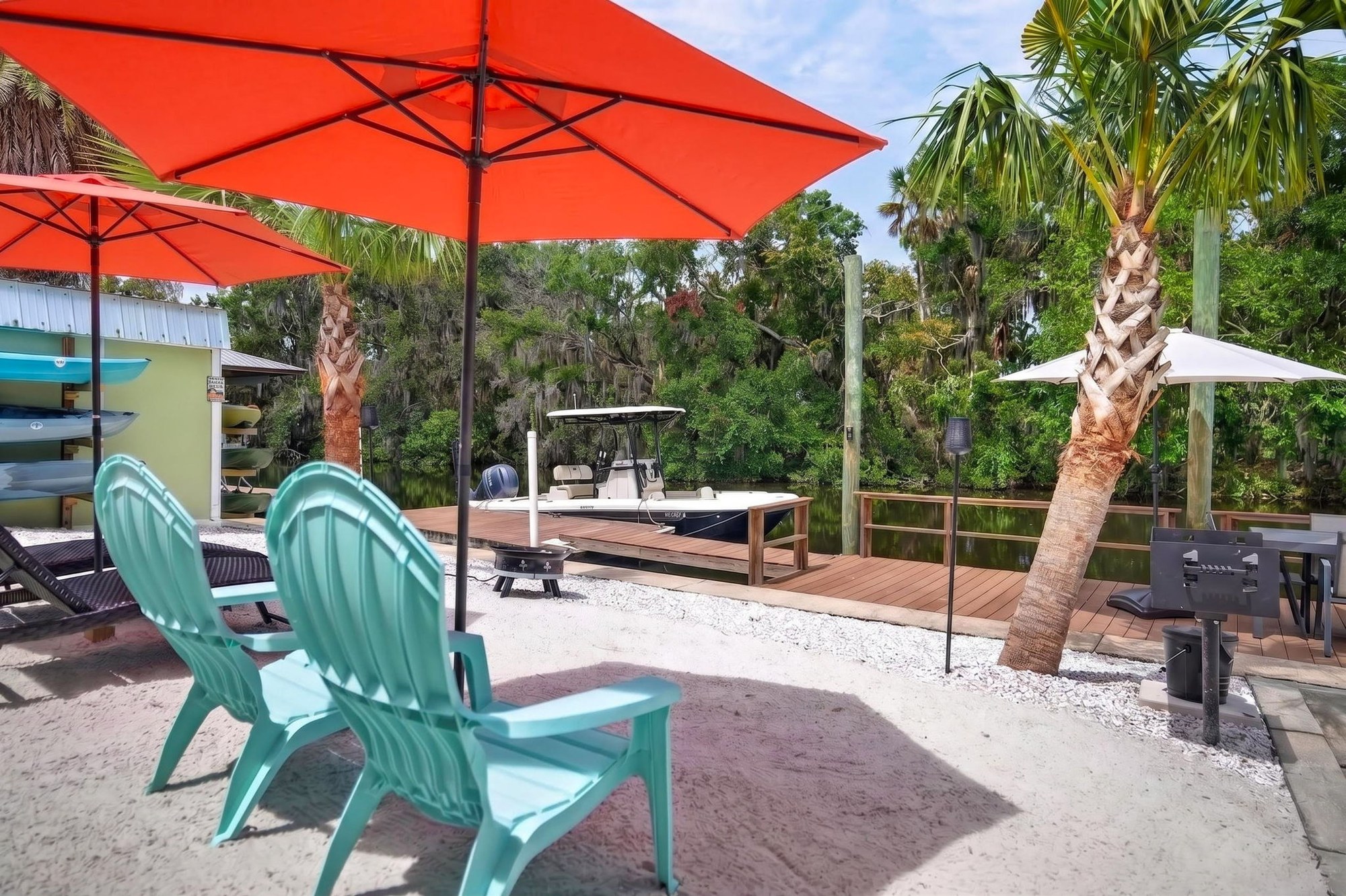 Outdoor patio seating with umbrella