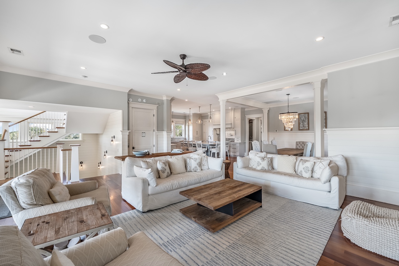 Spacious living room with plenty of seating for your group Shore Thing | 4001 Palm Blvd | Isle of Palms, SC | IOP Escapes