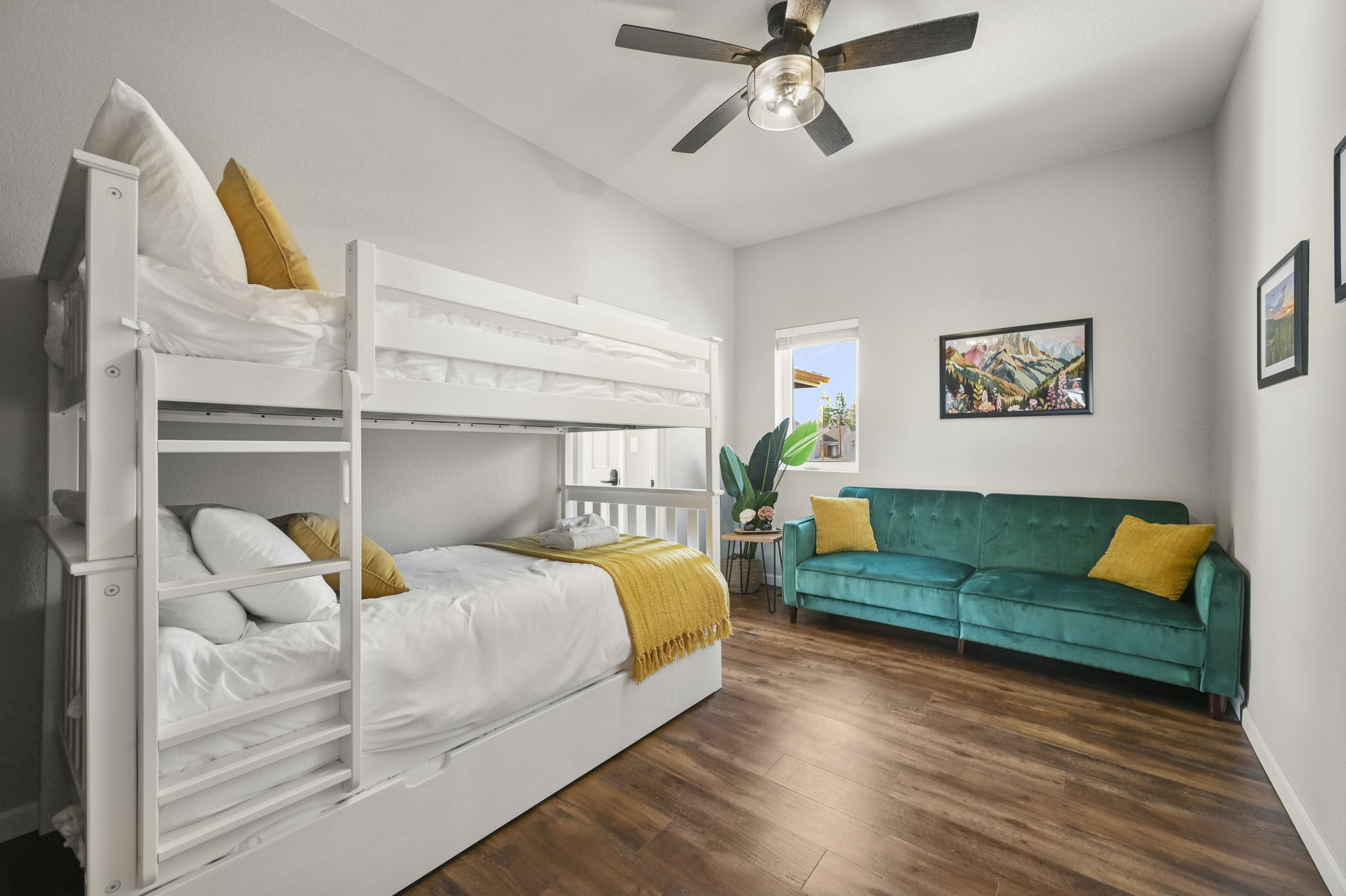 Bedroom 3 is perfect for the kids with a twin-over-twin bed and additional twin trundle. The couch also folds out into a bed!