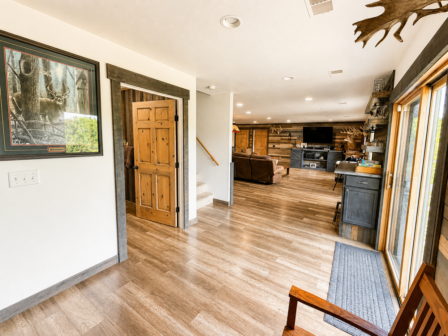 Bright interior layout connecting the lodge kitchen, dining, living, and sleeping areas, making it easy for families and groups to spread out while still enjoying time together.