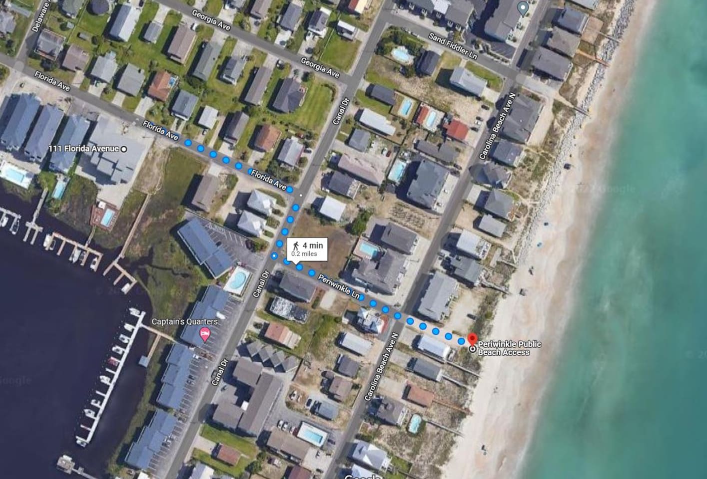 Walking map from unit to beach access (.2 miles/5 mins) 