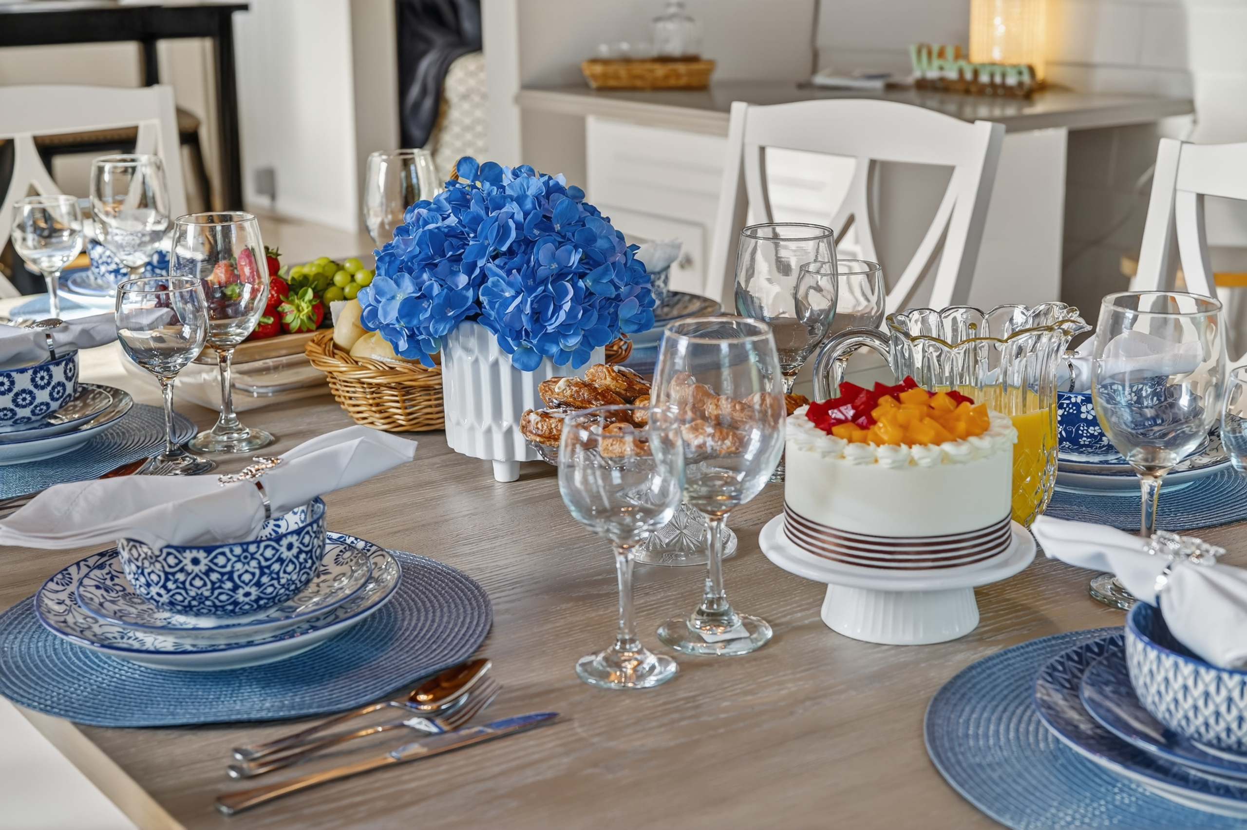 Beautifully set dining table ready for family dinners, holiday meals, or special celebrations.