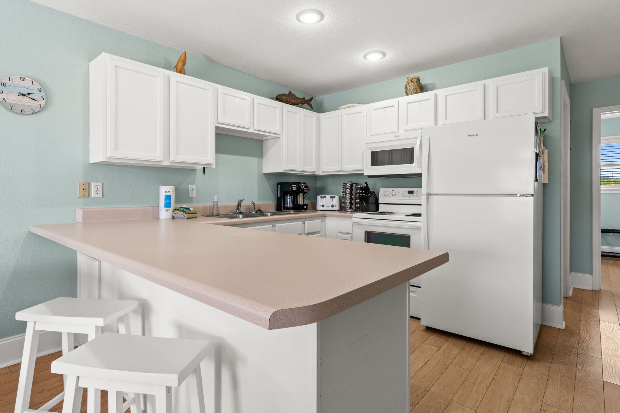 Two bar stools for additional dining seating