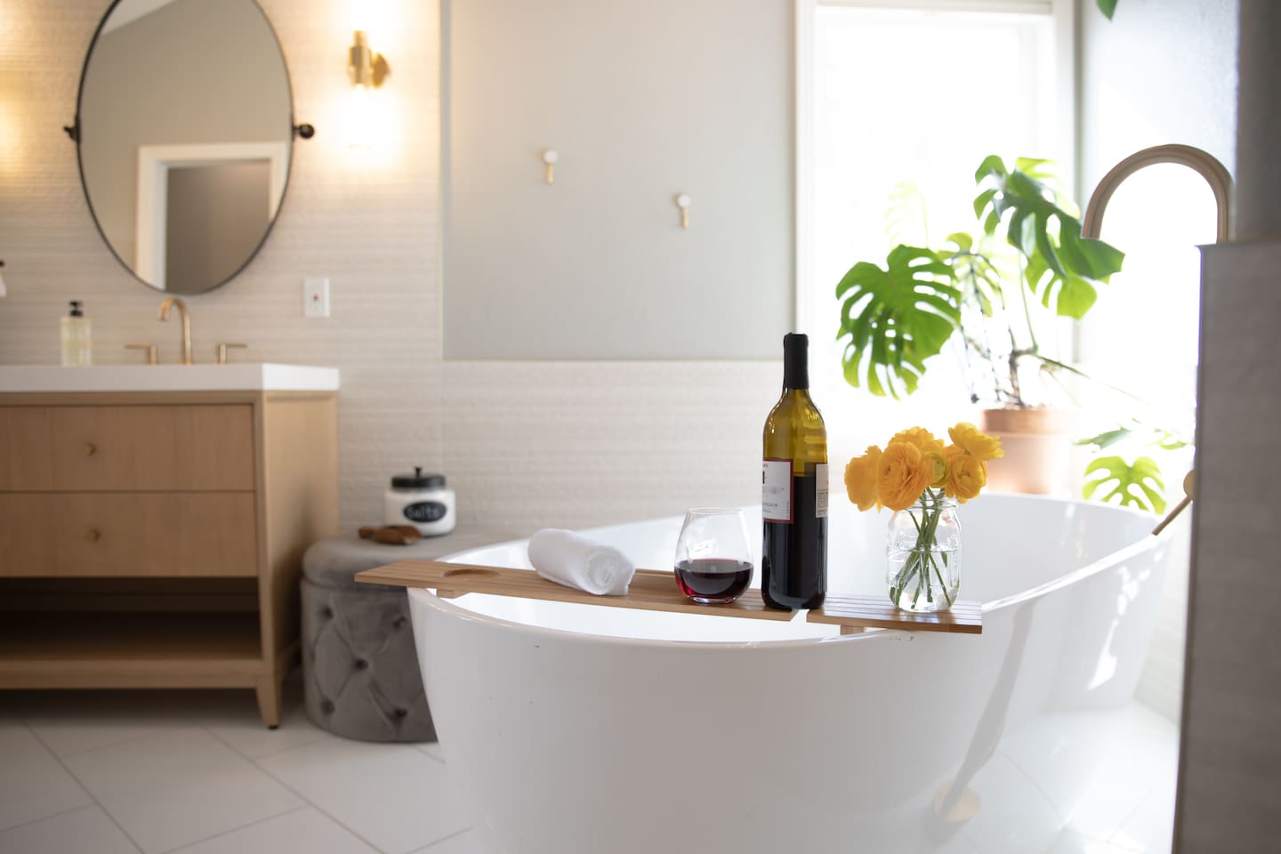 Sitting in this tub will feel like a serene escape from the everyday—warm water enveloping you and soft natural light streaming in. You could sip wine, listen to quiet music, and relax feeling pampered as if you were in your own private spa.