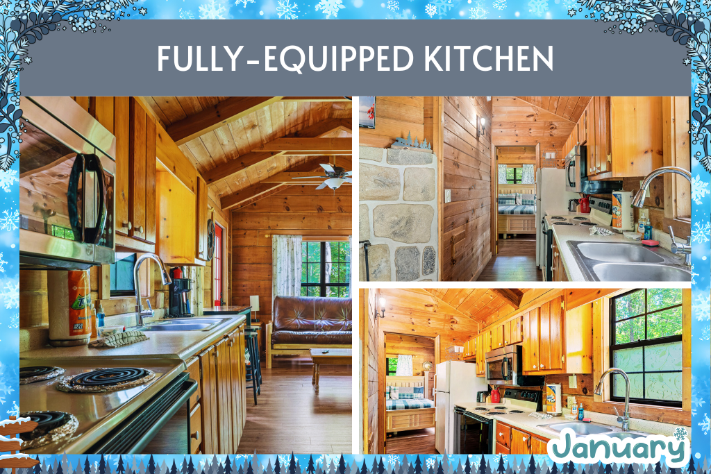 Cook with ease in a fully equipped kitchen featuring stainless appliances, granite counters, and warm wood interiors — ideal for extended stays.