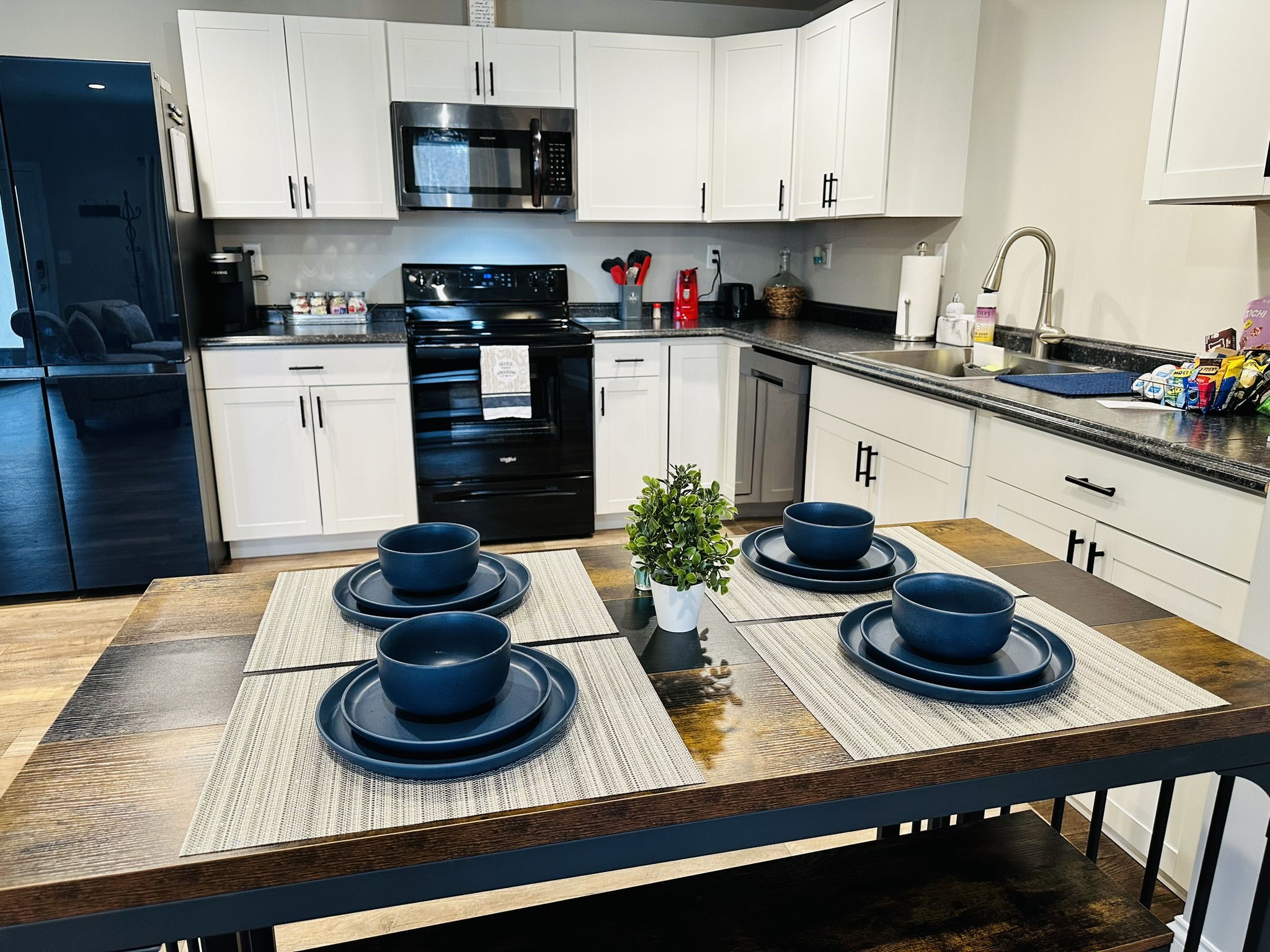 Dining right beside the kitchen.