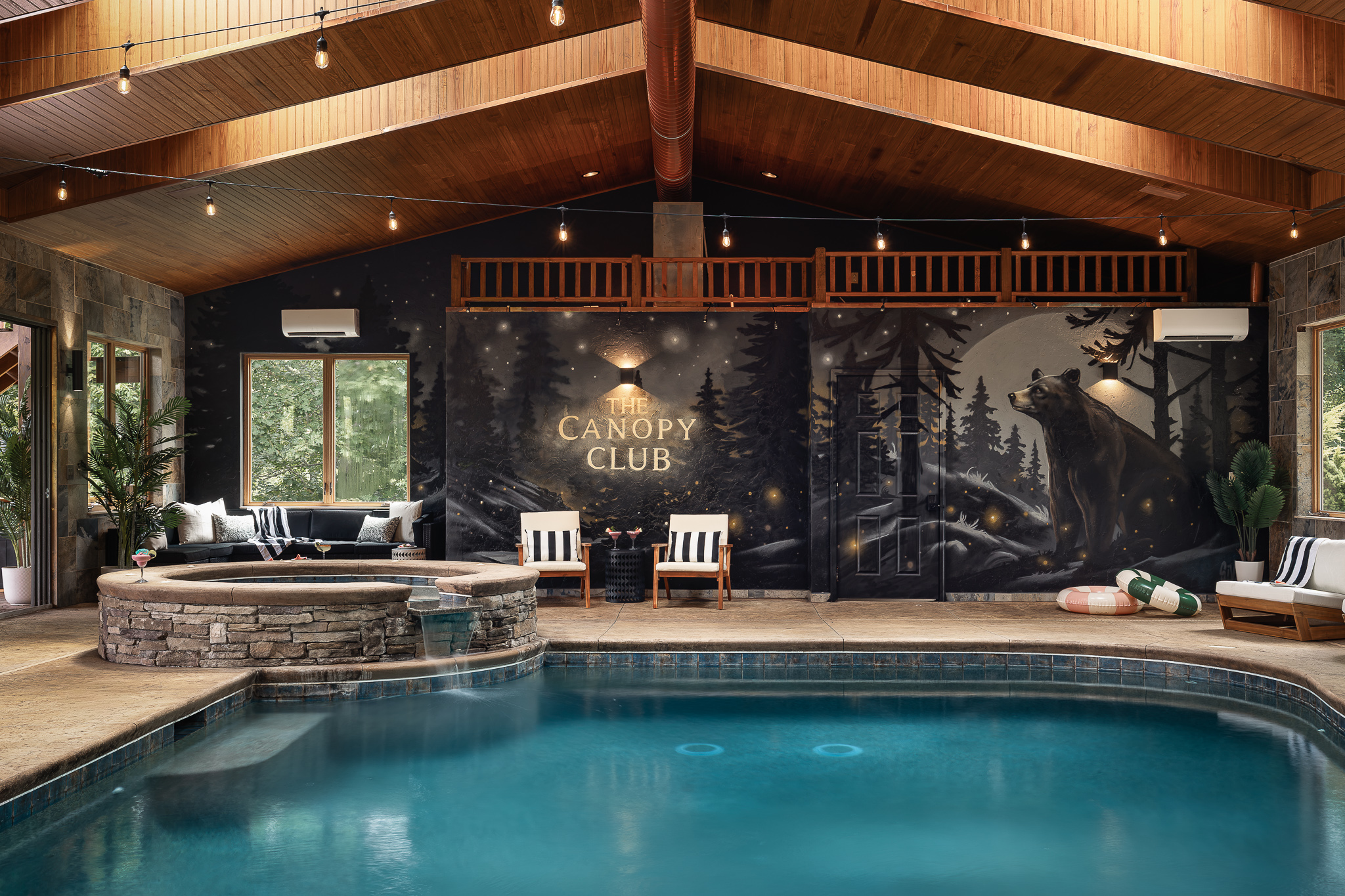 {Indoor Pool House} Rain or shine, the indoor pool and hot tub make Canopy Club a true four-season mountain getaway.
