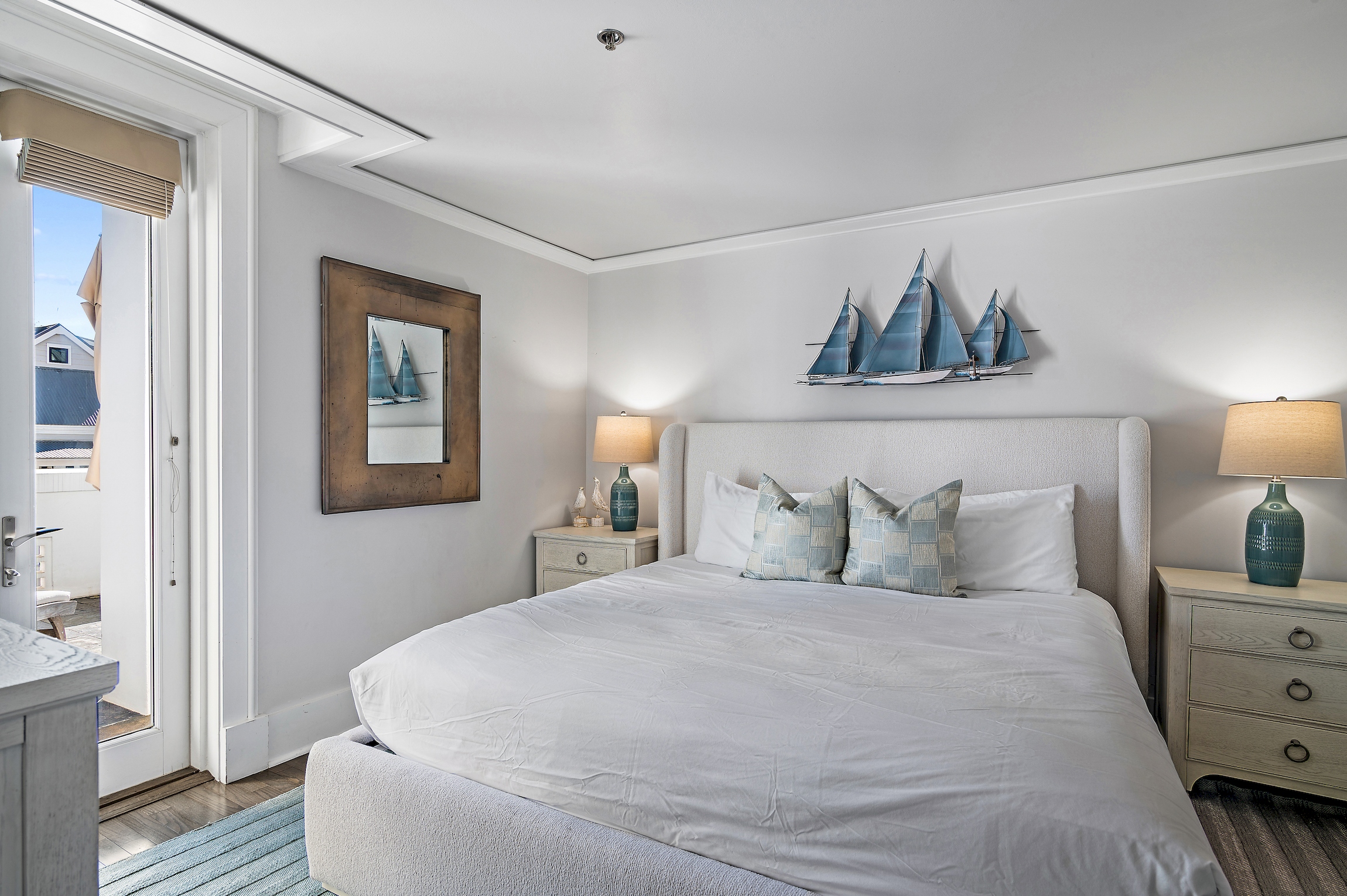 Bedroom #2 with king bed, ensuite bath, and direct access to the large patio.