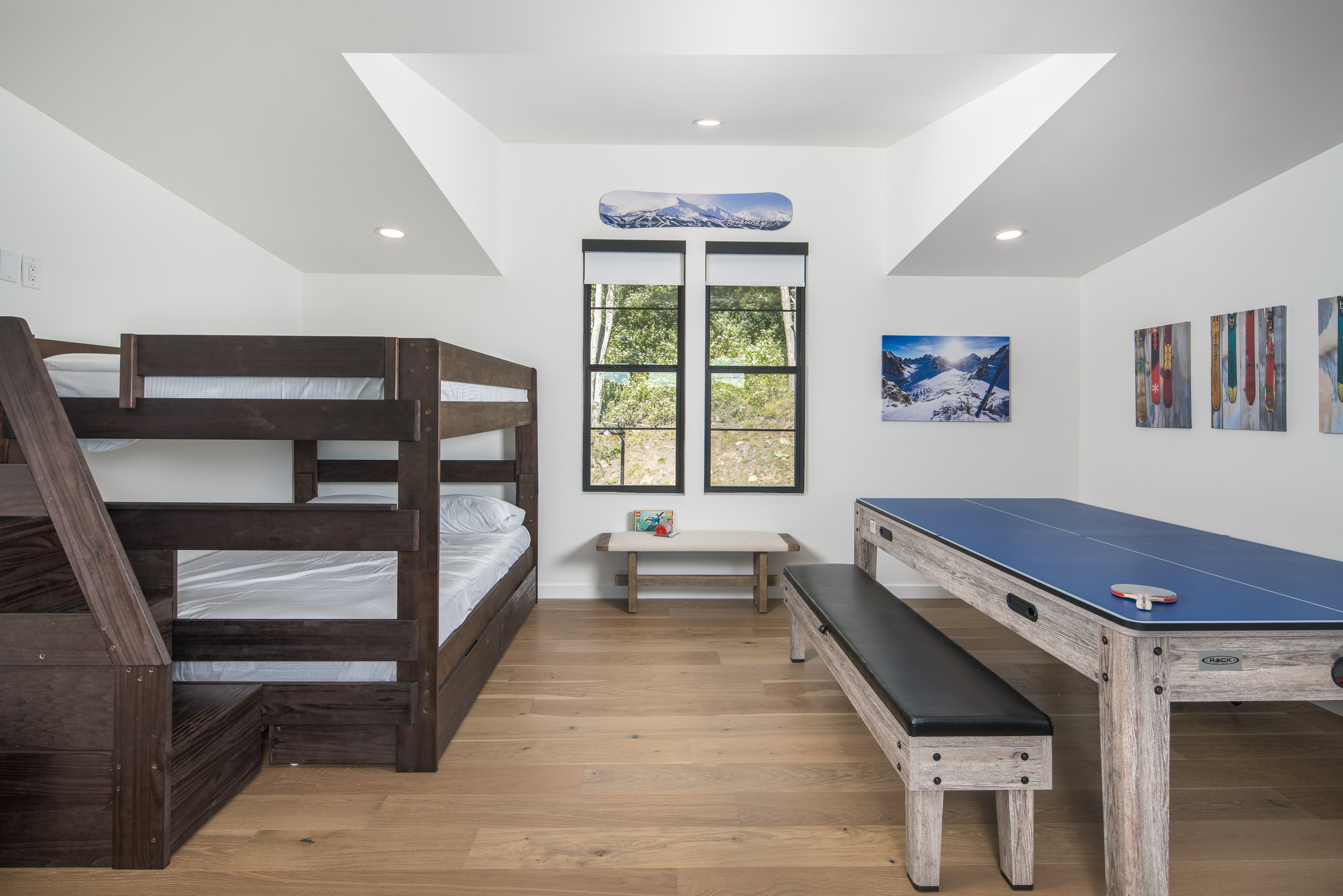 Queen over queen adult bunk beds.