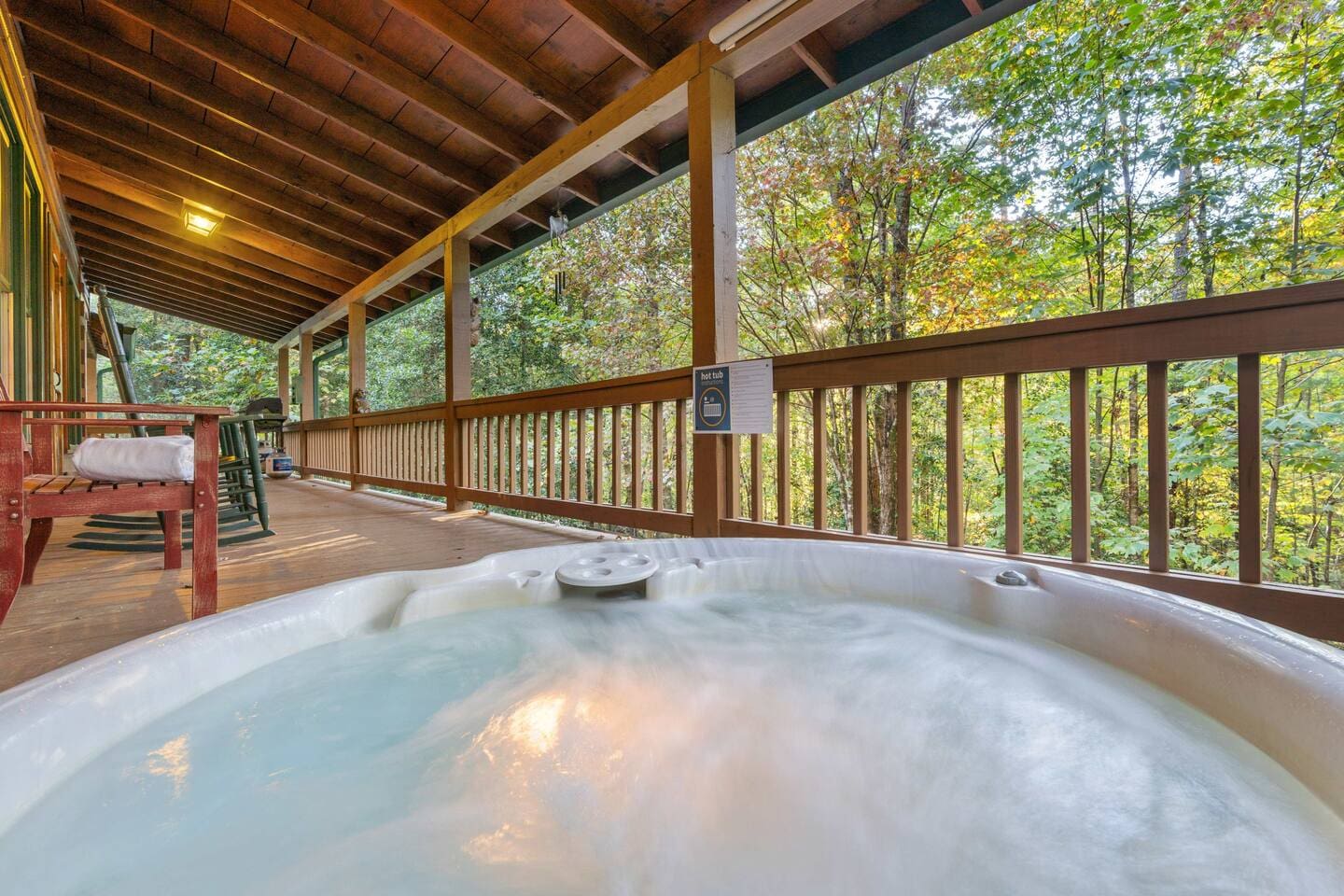 Hot tub on back covered porch