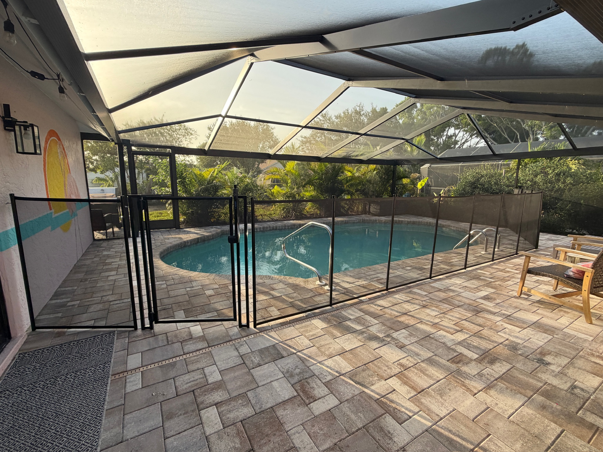 A child safety fence is available for the pool area.