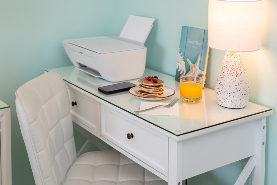 Desk and printer in the primary bedroom if you MUST work!
