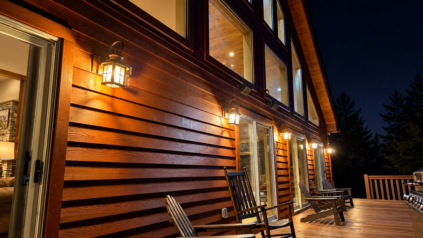Cozy Lantern-Lit Cabin Deck