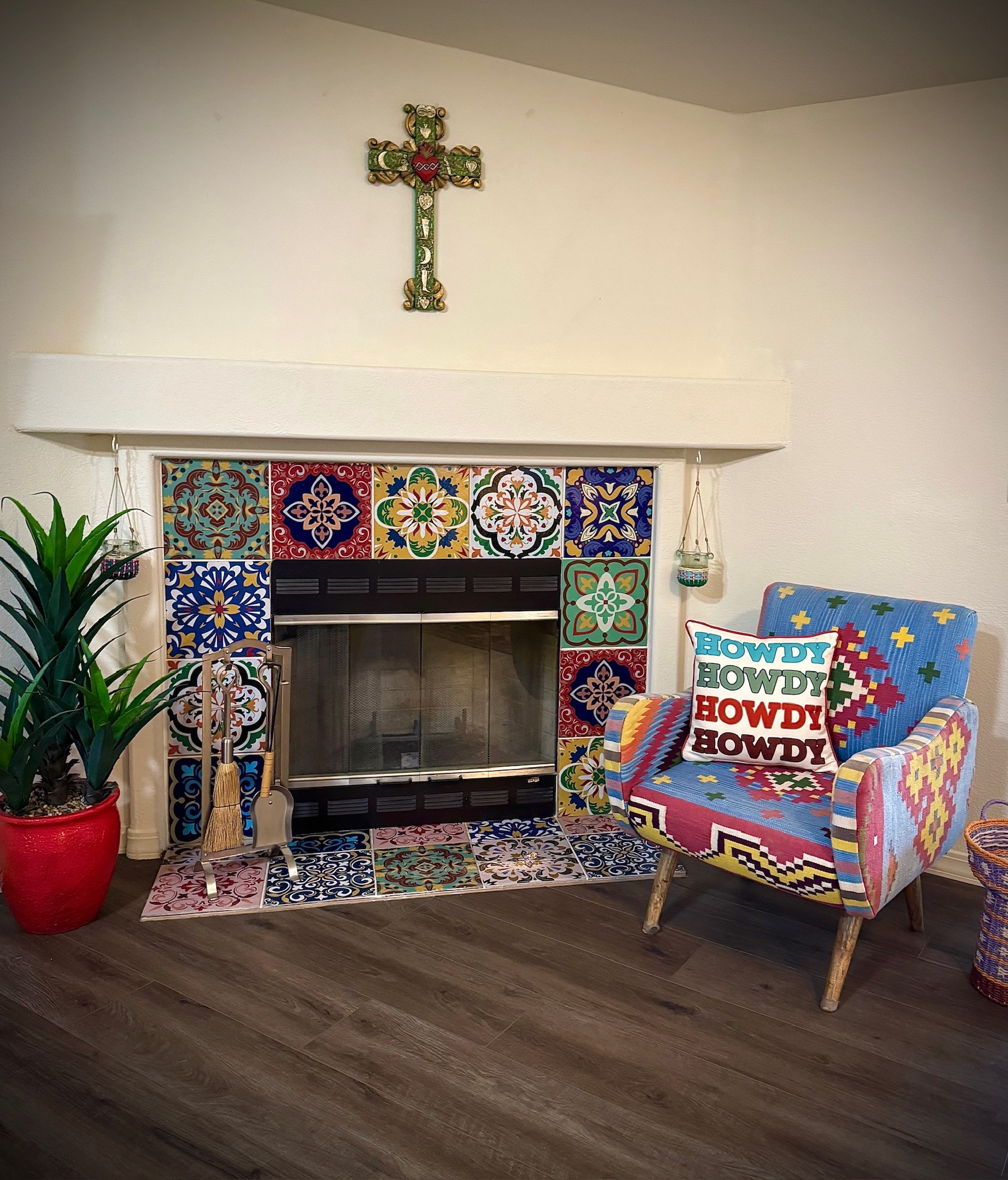 Indoor wood-burning fireplace