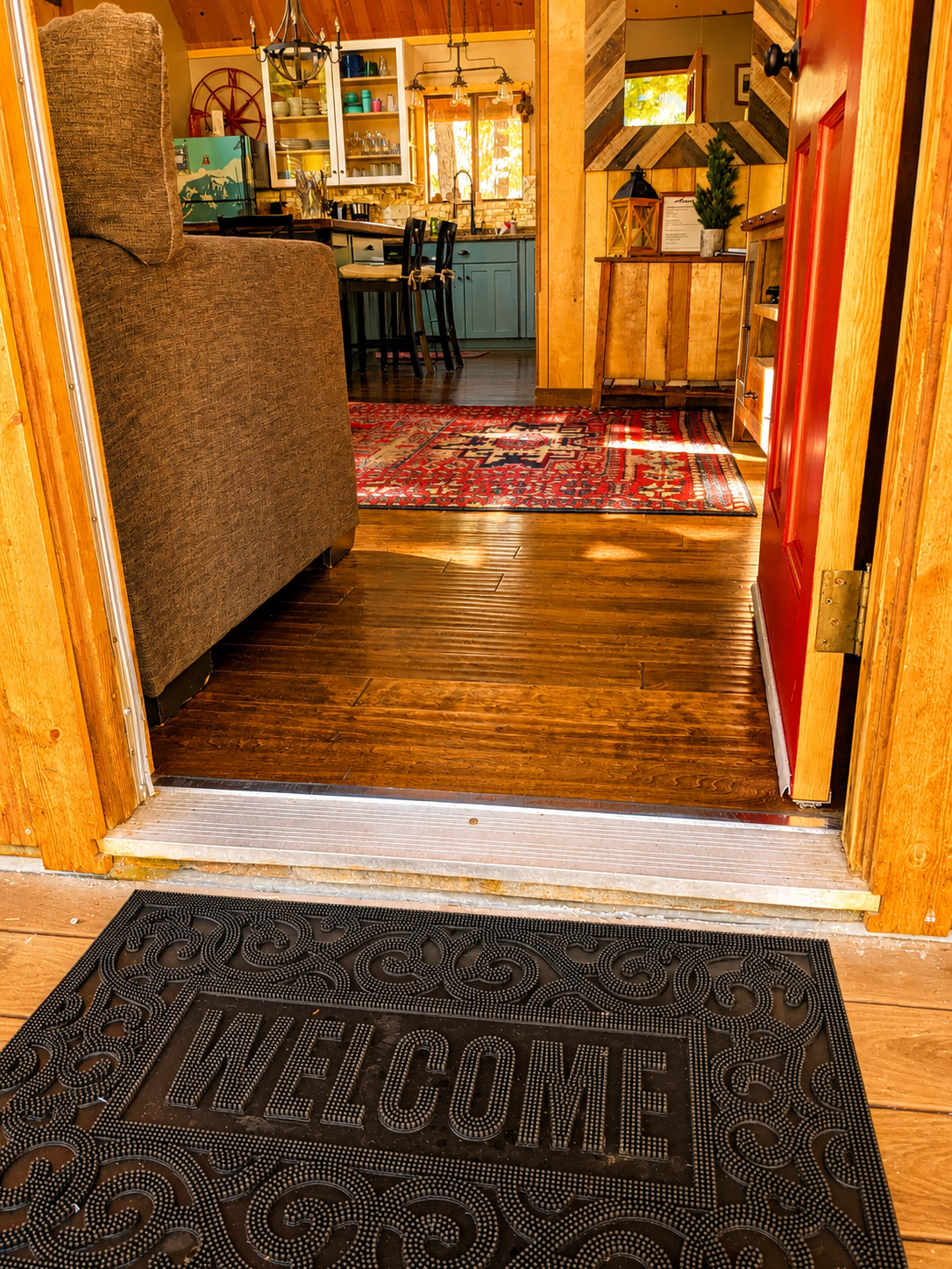 This is the view from the front door looking in.  You can see our open concept first floor living space that connects the living room to dining area and full kitchen.  We have everything you should need for your group to enjoy Lake Tahoe!