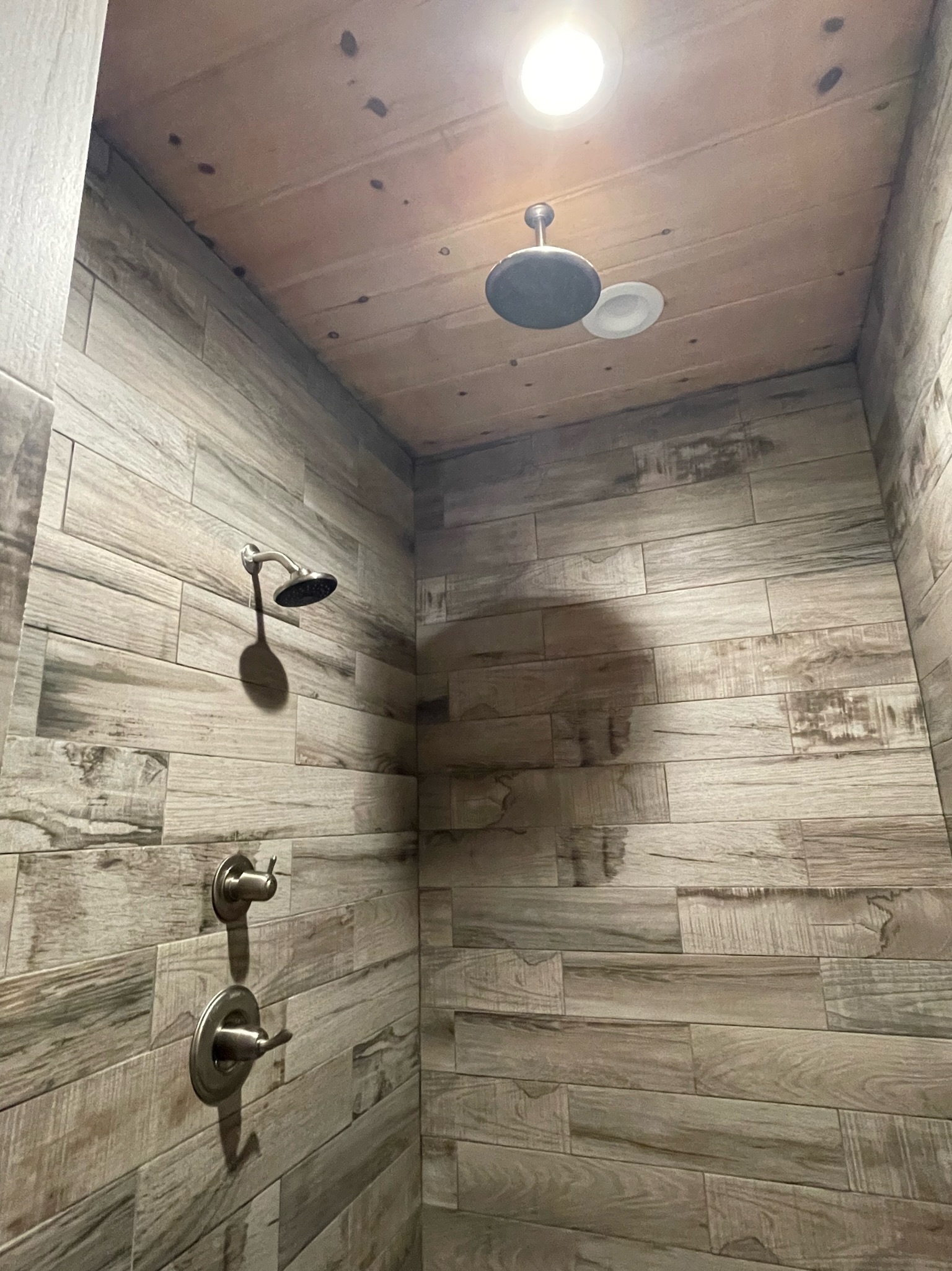 Downstairs luxurious master bathroom and overhead rain shower head.