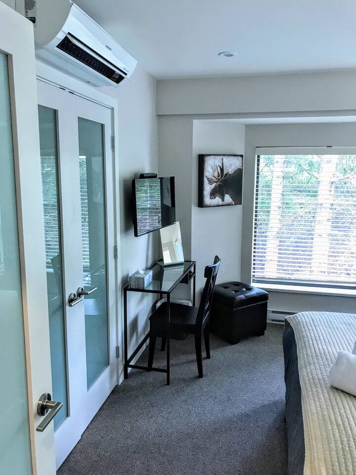Bedroom #1 includes big Blackcomb mountain facing windows, Smart TV and Air Conditioning/ Heat Pump  so you can dial in your personal comfort.  